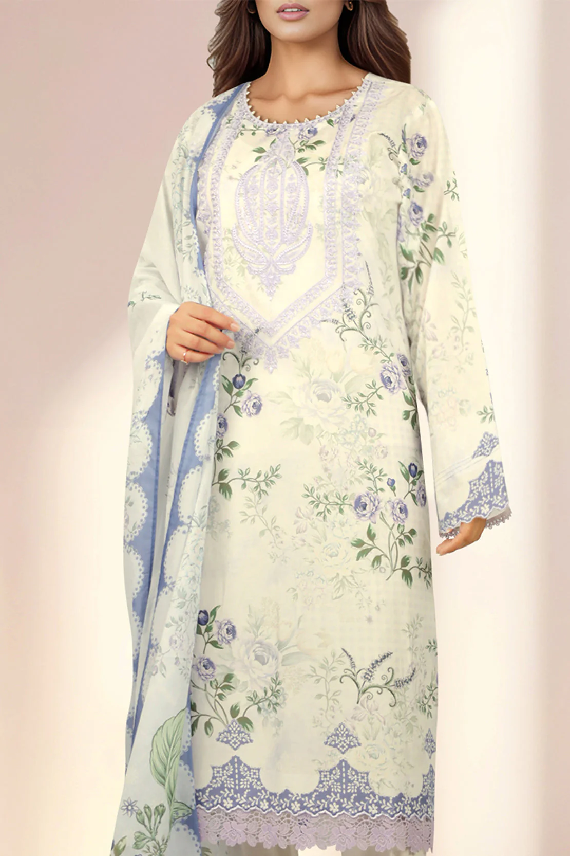 Unstitched Embroidered Lawn 2 Piece (Shirt/Dupatta) - Image 2