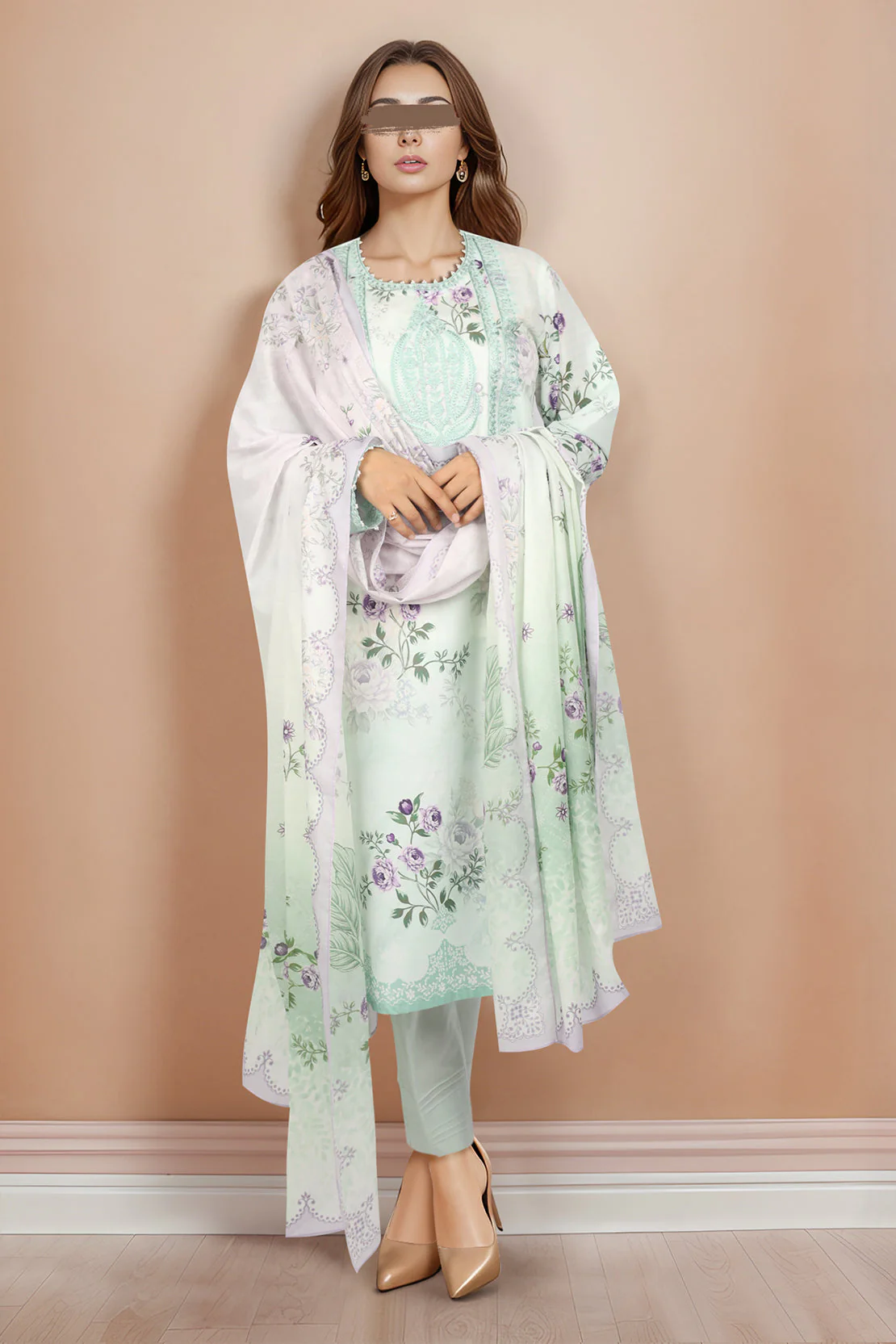 Unstitched Embroidered Lawn 3 Piece