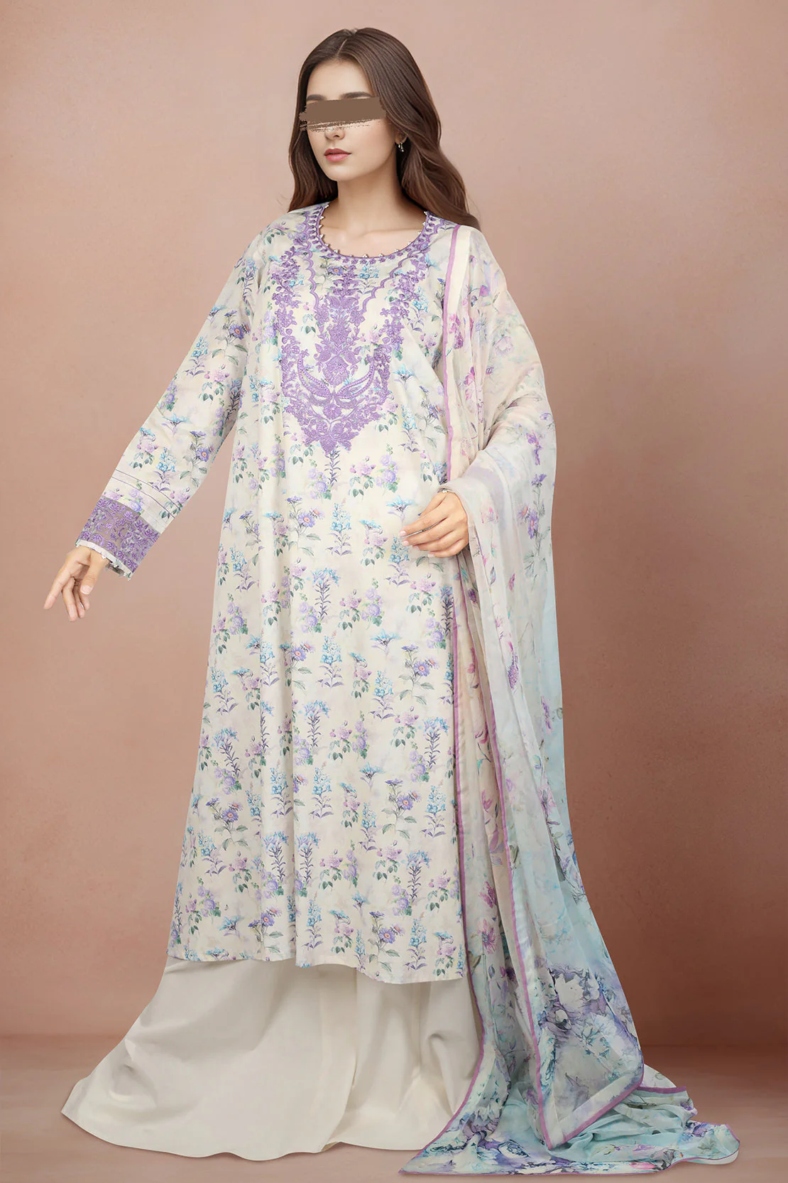 Unstitched Embroidered Lawn 3 Piece