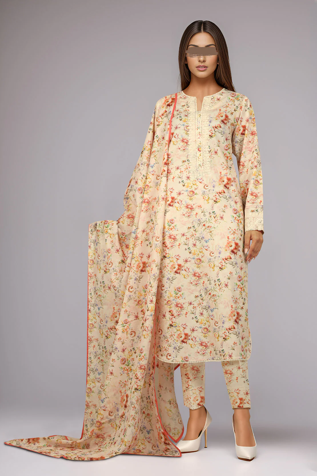 Unstitched Embroidered Lawn 3 Piece