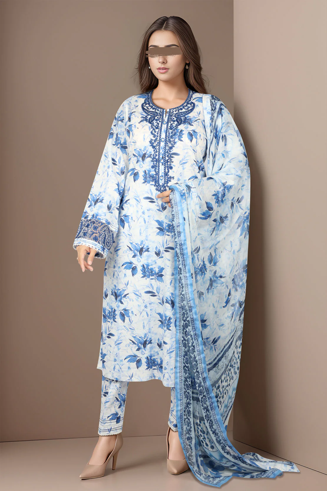Unstitched Embroidered Lawn 3 Piece