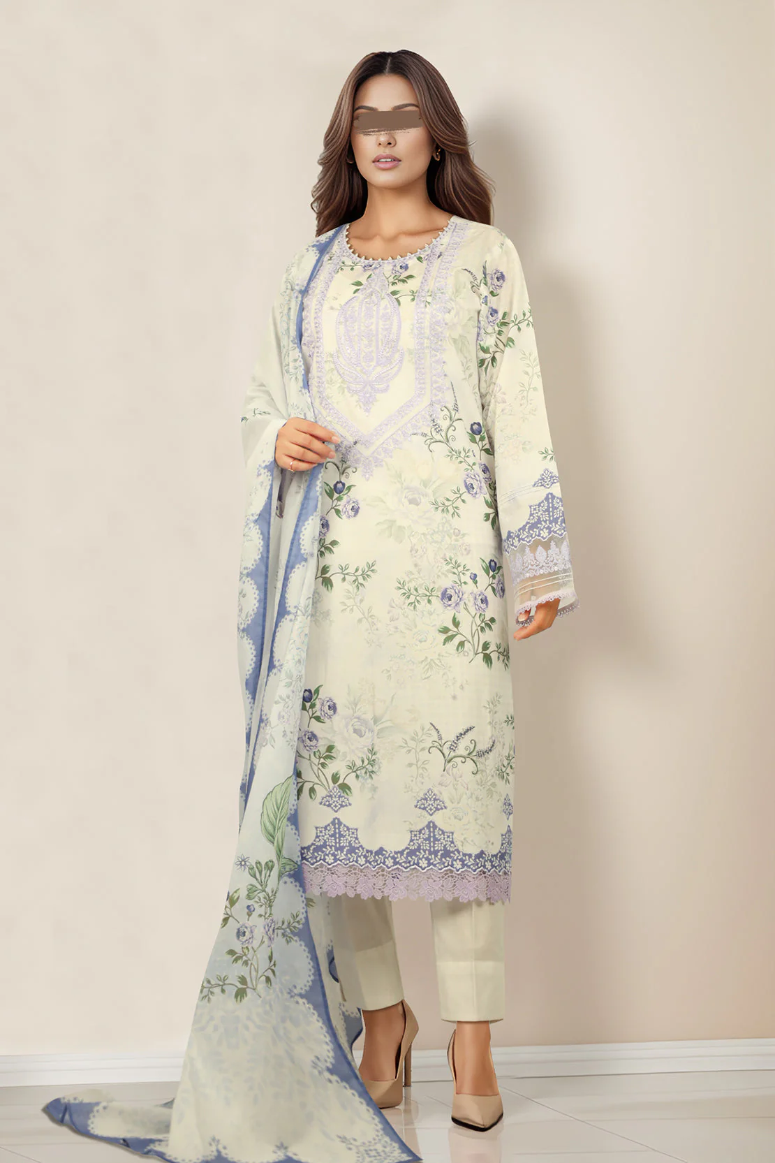 Unstitched Embroidered Lawn 3 Piece