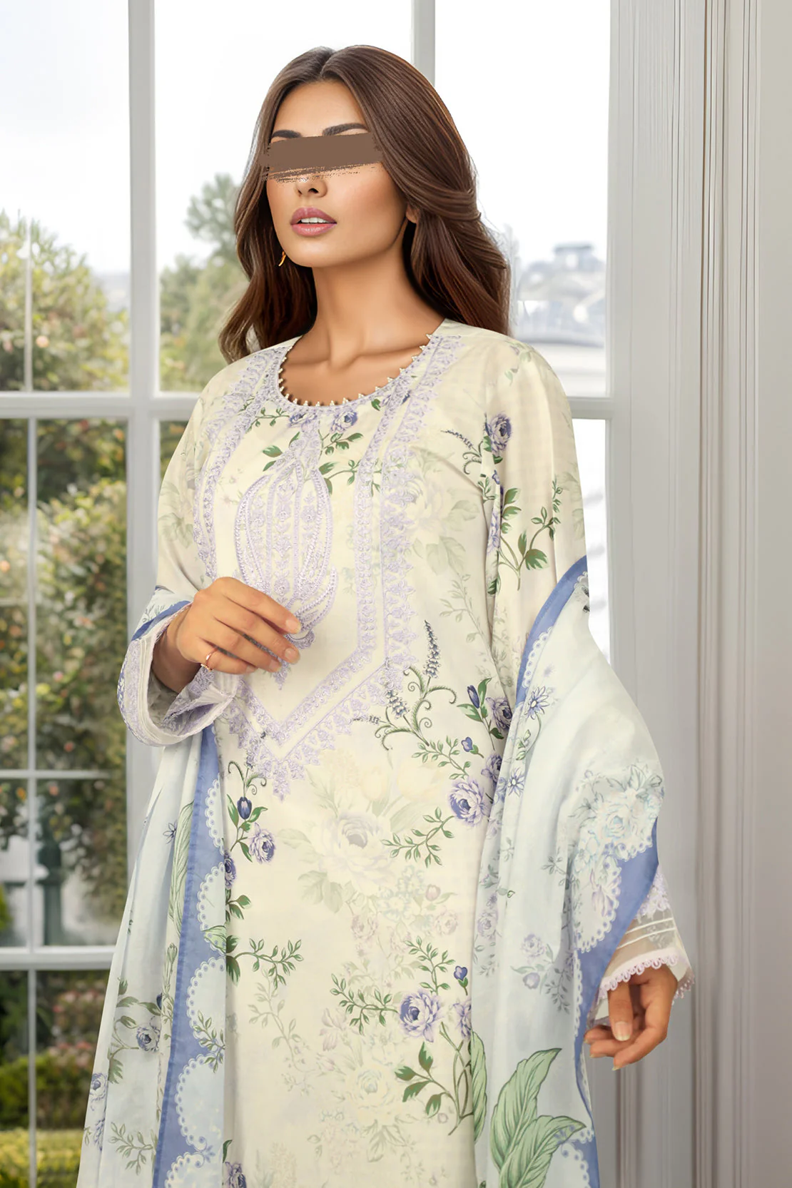 Unstitched Embroidered Lawn 3 Piece - Image 3