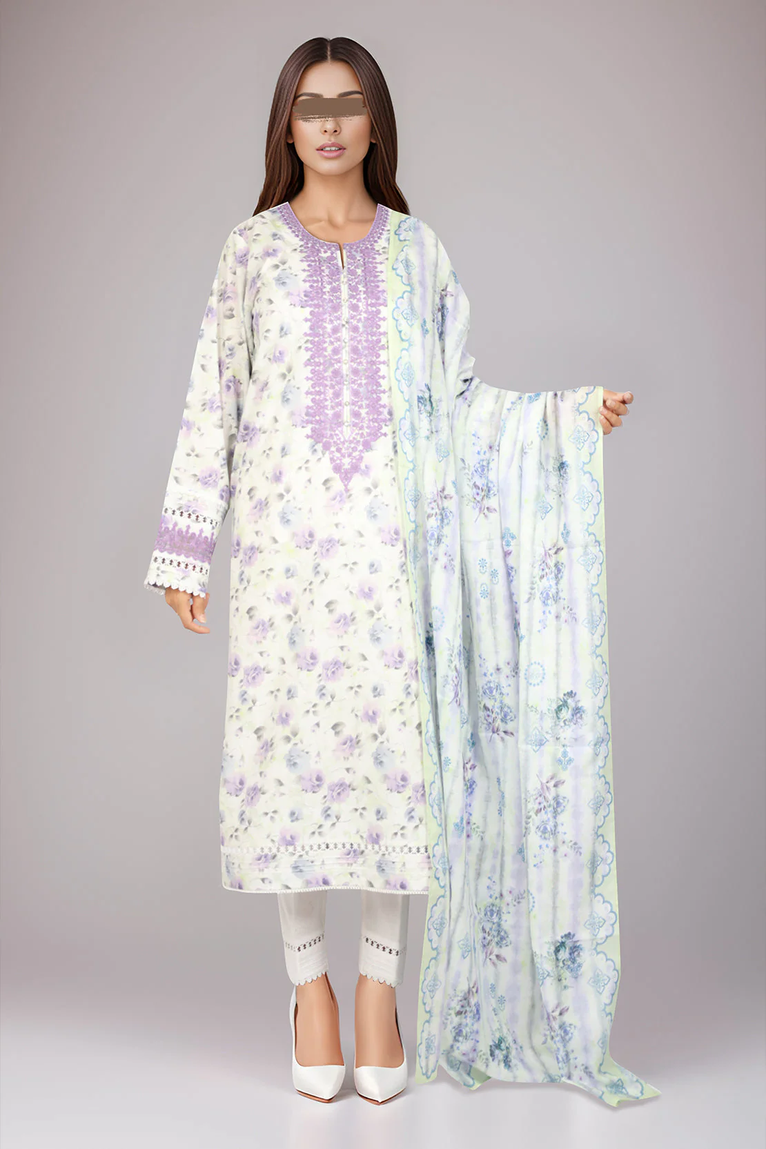 Unstitched Embroidered Lawn 3 Piece