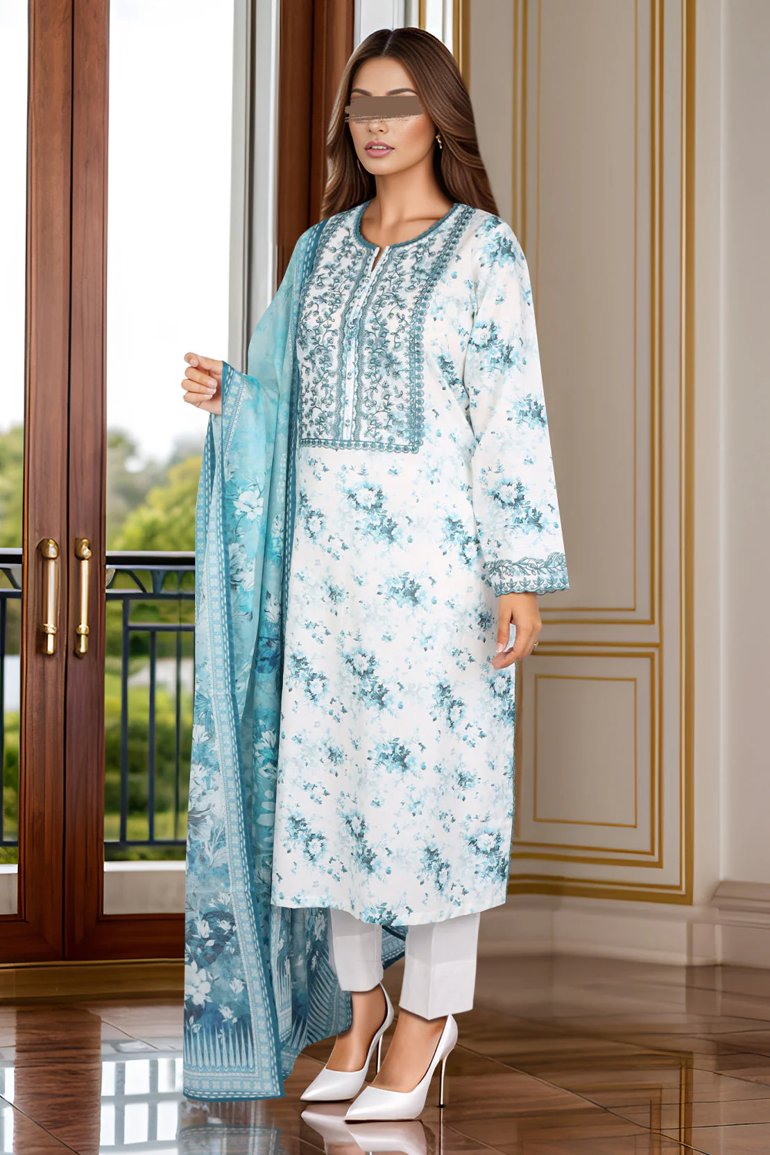 Unstitched Embroidered Lawn 3 Piece - Image 3