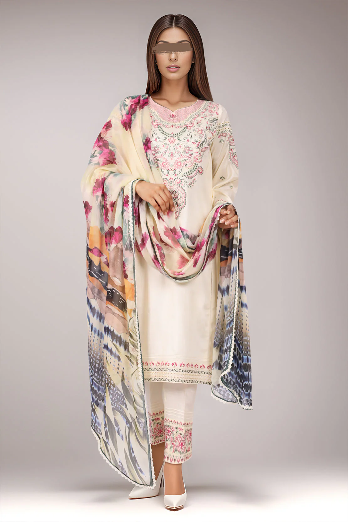 Unstitched Embroidered Raw Silk 3 Piece