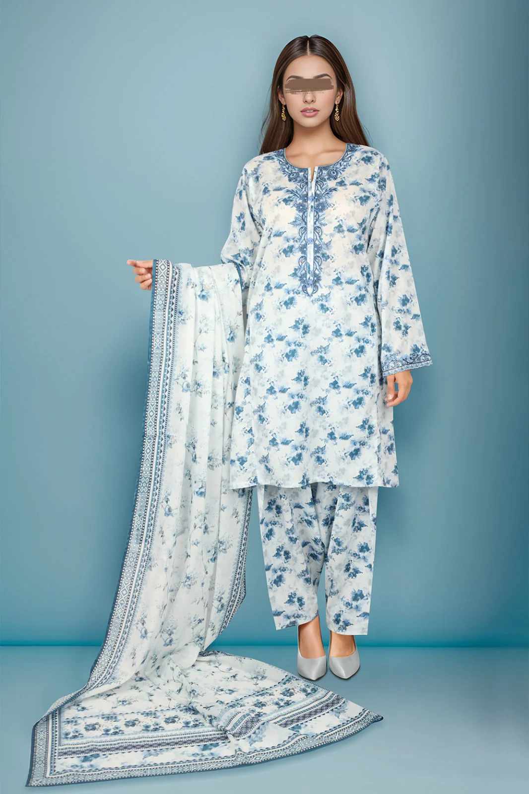 Unstitched Embroidered Lawn 3 Piece