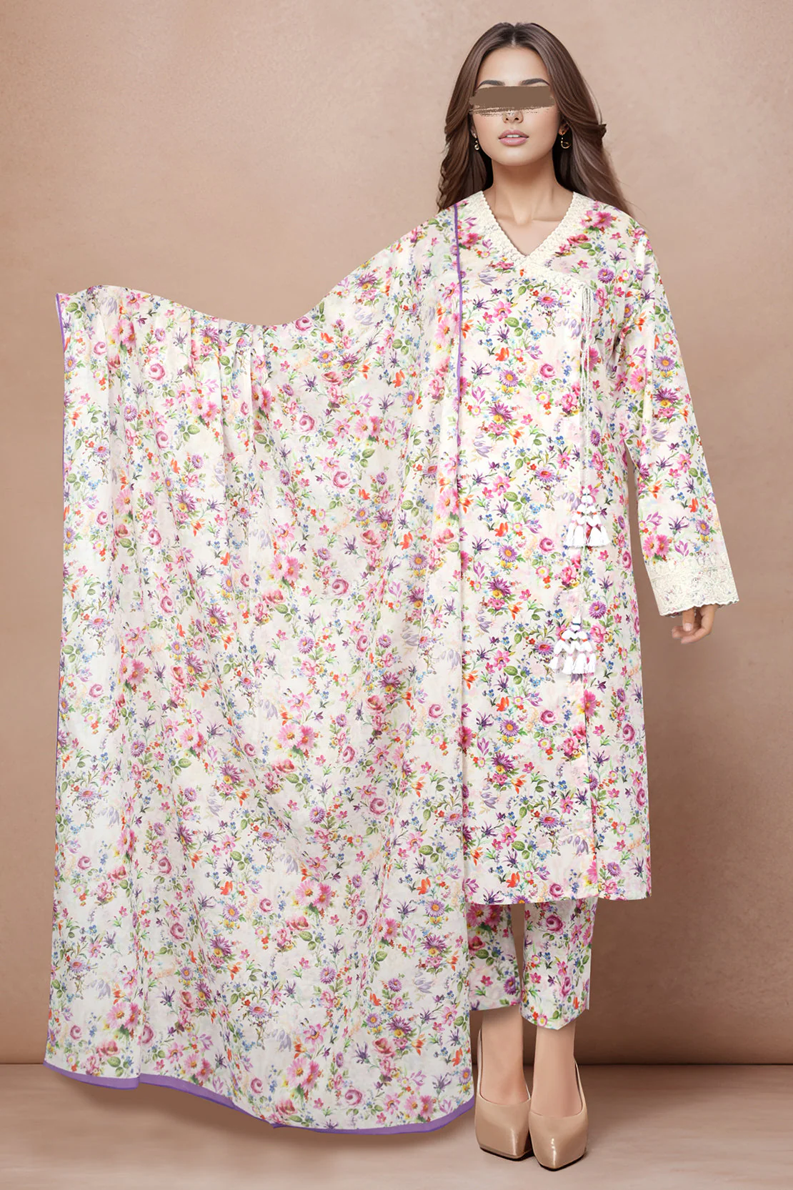 Unstitched Embroidered Lawn 3 Piece With Chiffon Dupatta