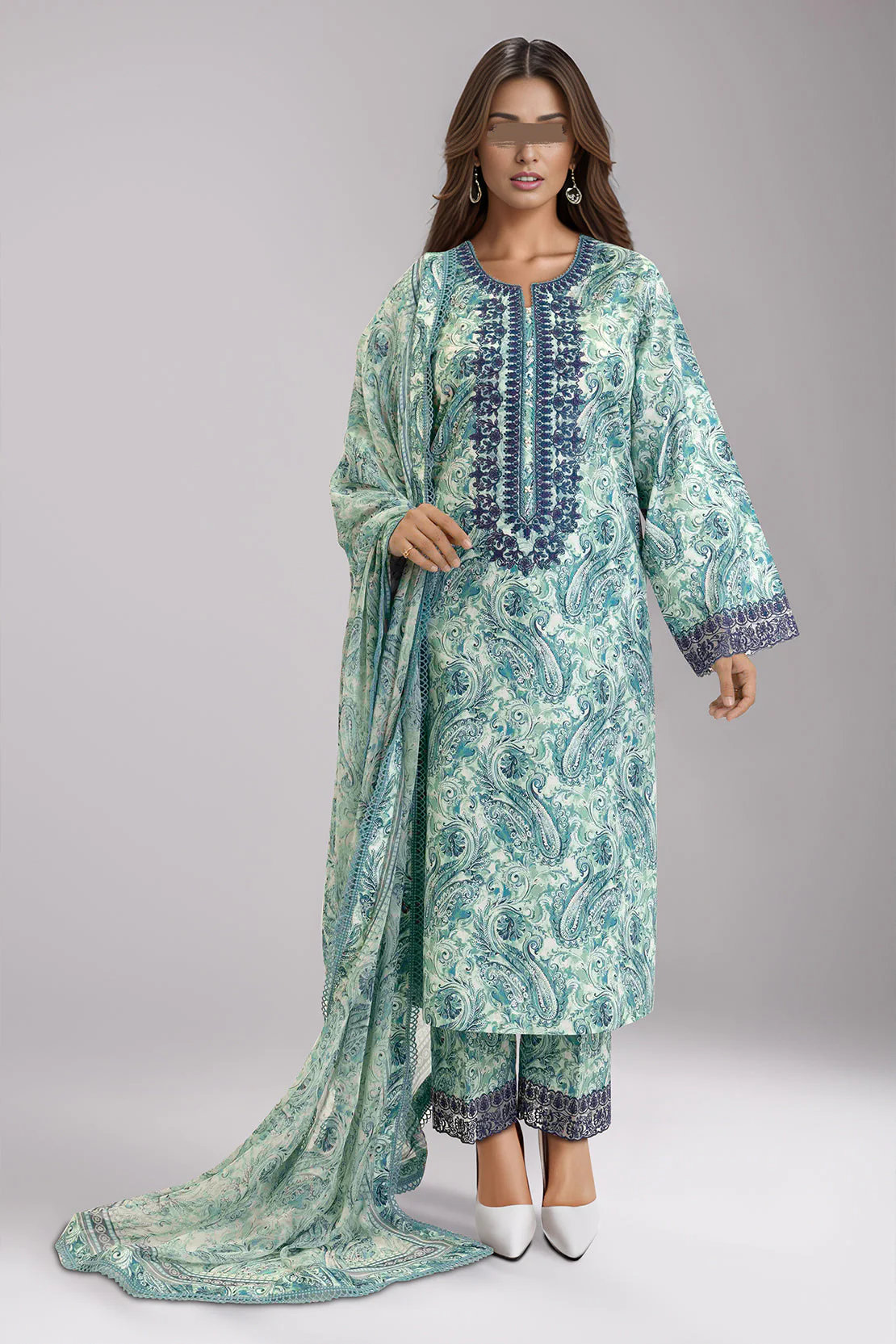 Unstitched Embroidered Lawn 3 Piece With Chiffon Dupatta