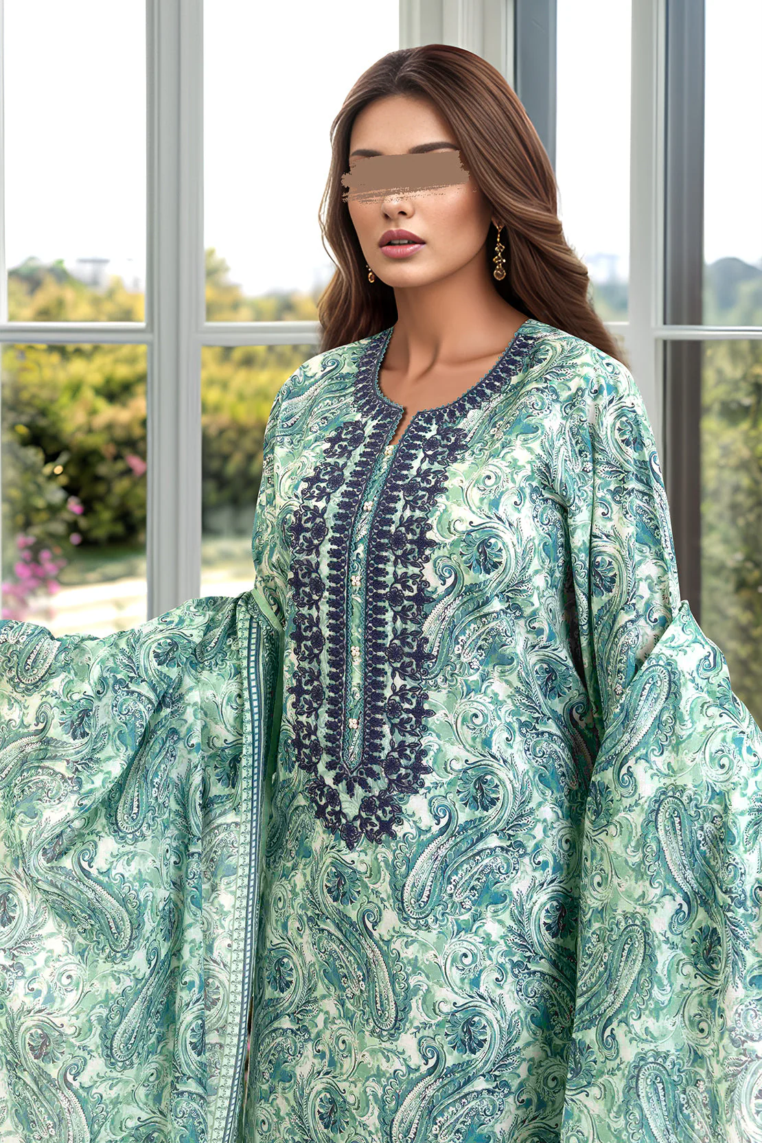 Unstitched Embroidered Lawn 3 Piece With lawn Dupatta - Image 2
