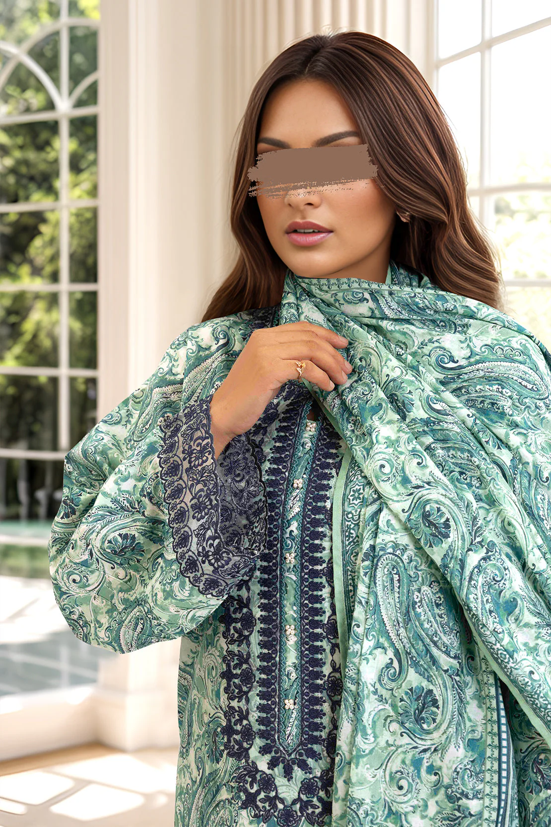 Unstitched Embroidered Lawn 3 Piece With lawn Dupatta - Image 3