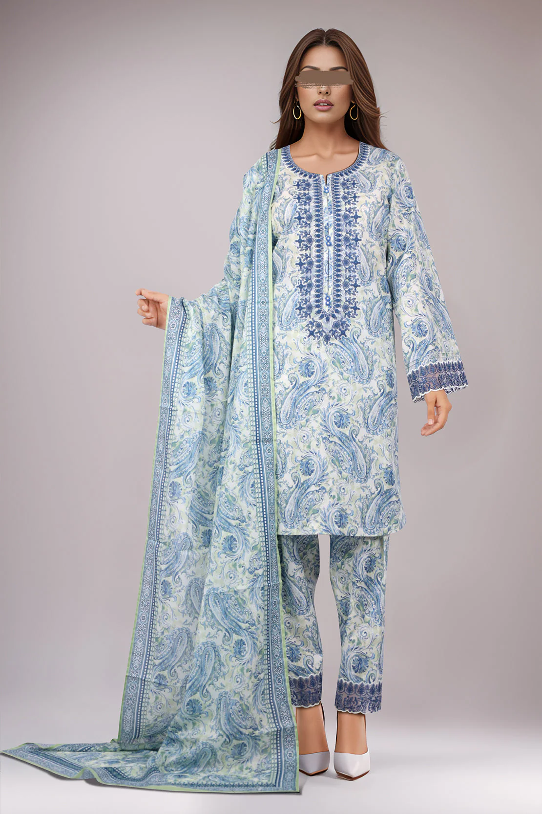 Unstitched Embroidered Lawn 3 Piece With Lawn Dupatta