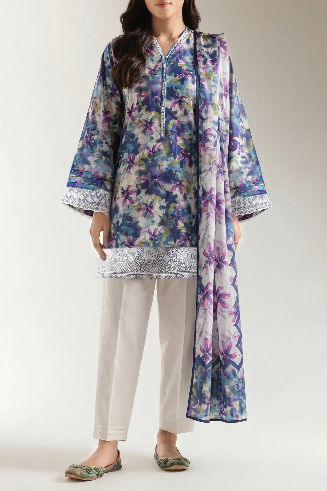 Unstitched Embroidered Lawn 3 Piece