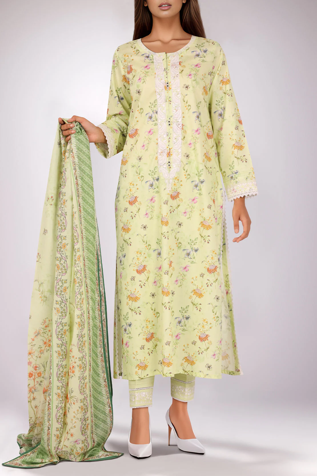 Unstitched Embroidered Lawn Shirt - Image 2