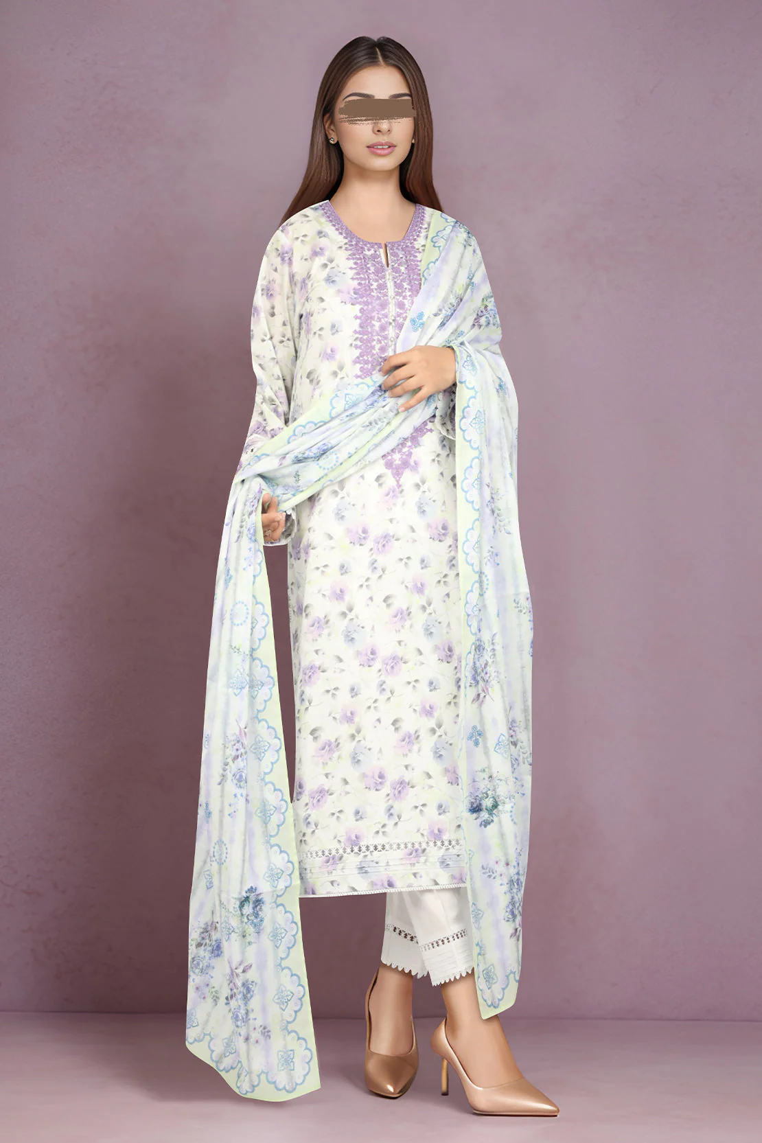 Unstitched Embroidered Lawn Shirt - Image 2