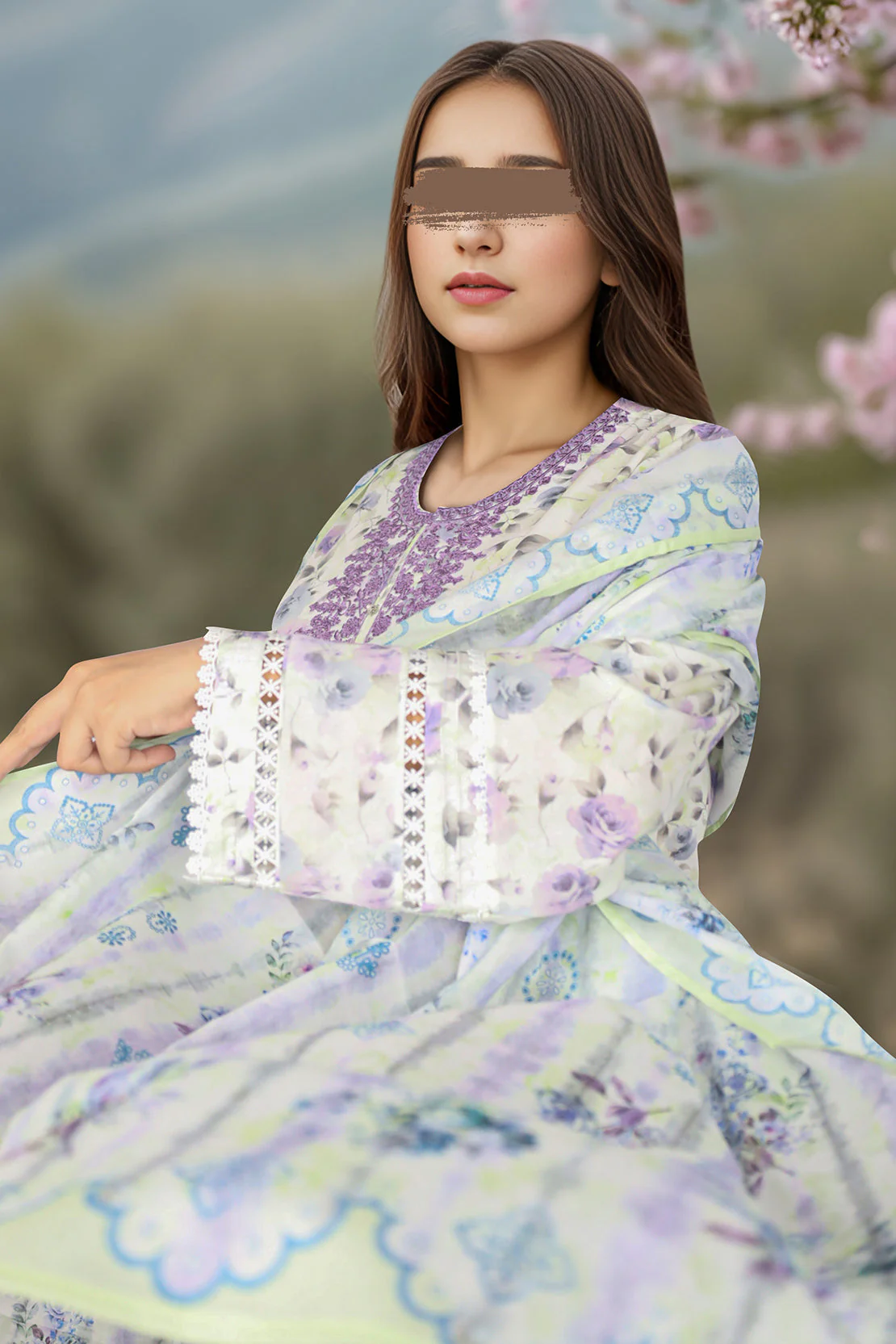 Unstitched Embroidered Lawn Shirt - Image 4