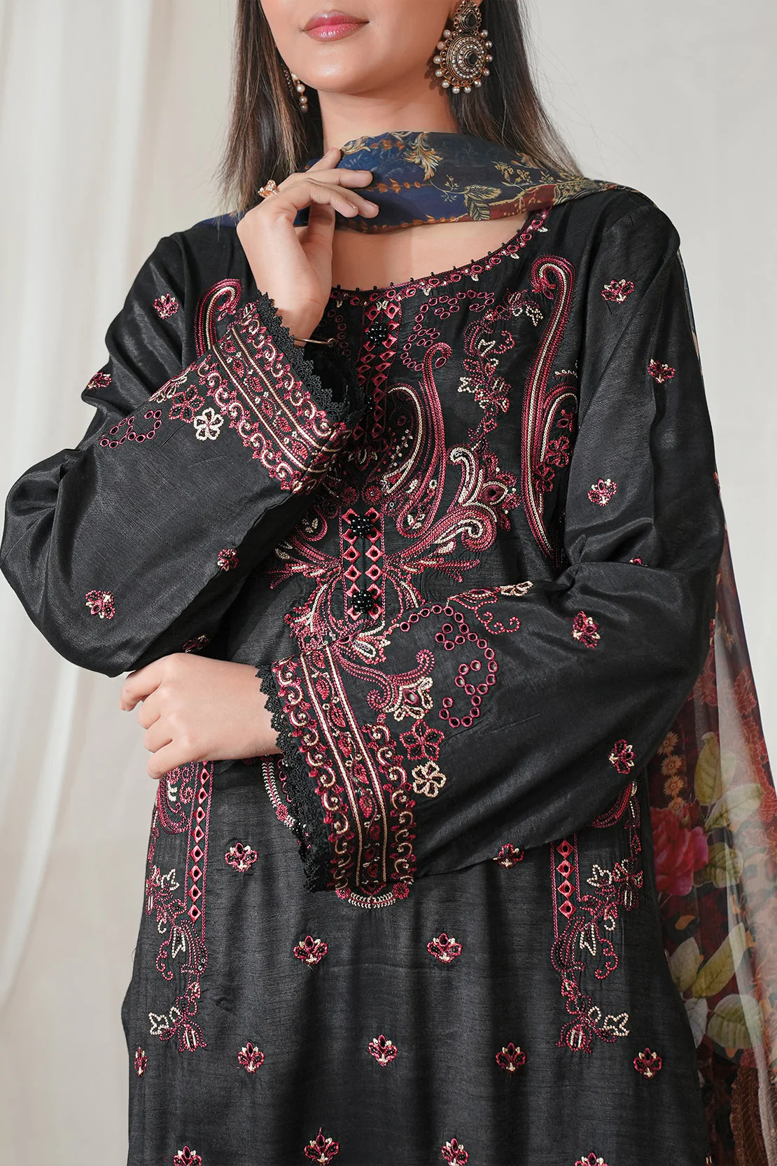 Unstitched Embroidered Raw Silk 3 Piece