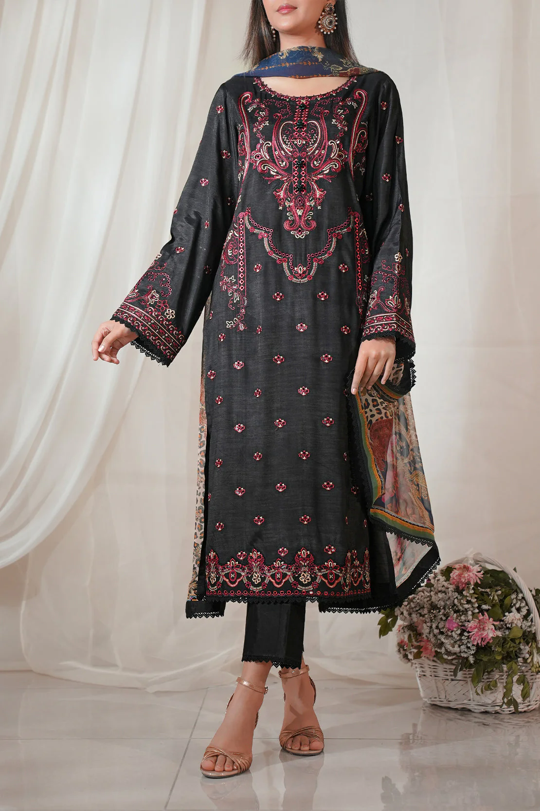 Unstitched Embroidered Raw Silk 3 Piece - Image 2