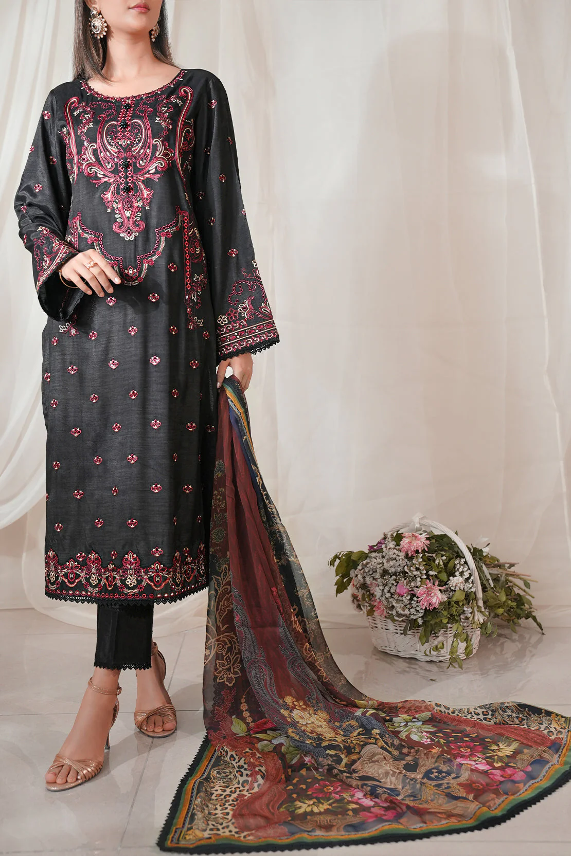 Unstitched Embroidered Raw Silk 3 Piece - Image 3