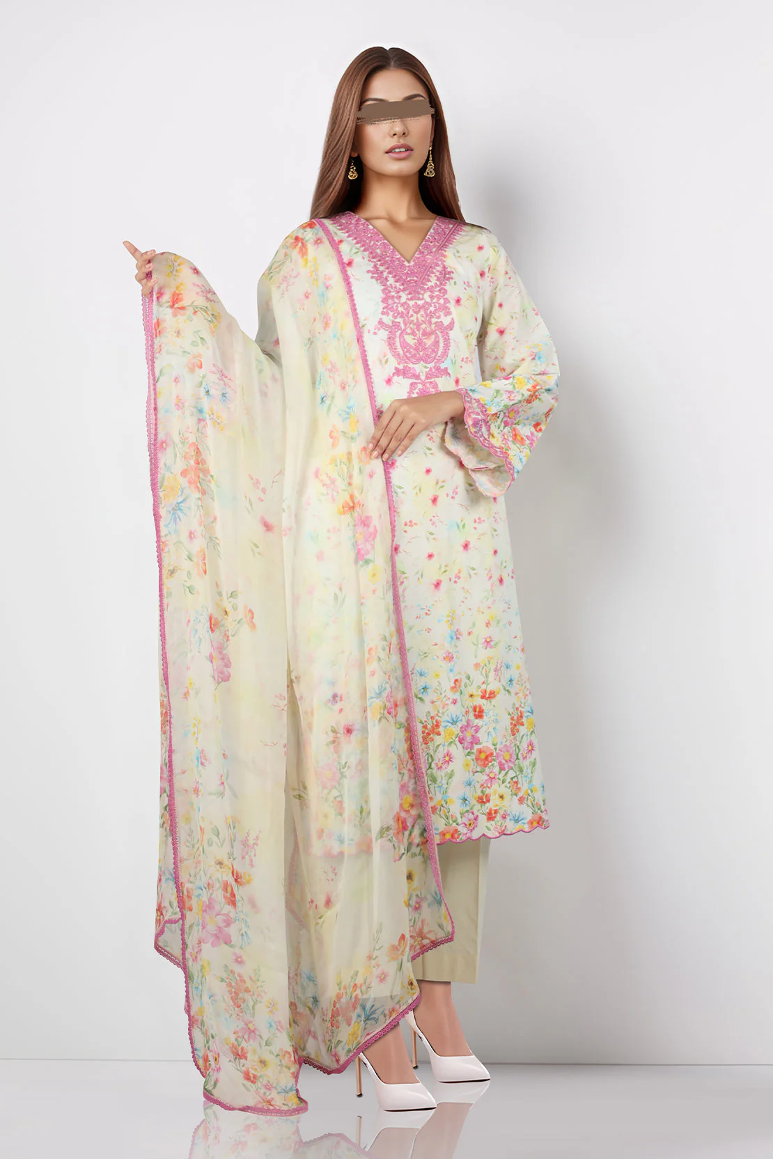 Unstitched Embroidered Self Jacquard 2 Piece (Shirt/Dupatta)