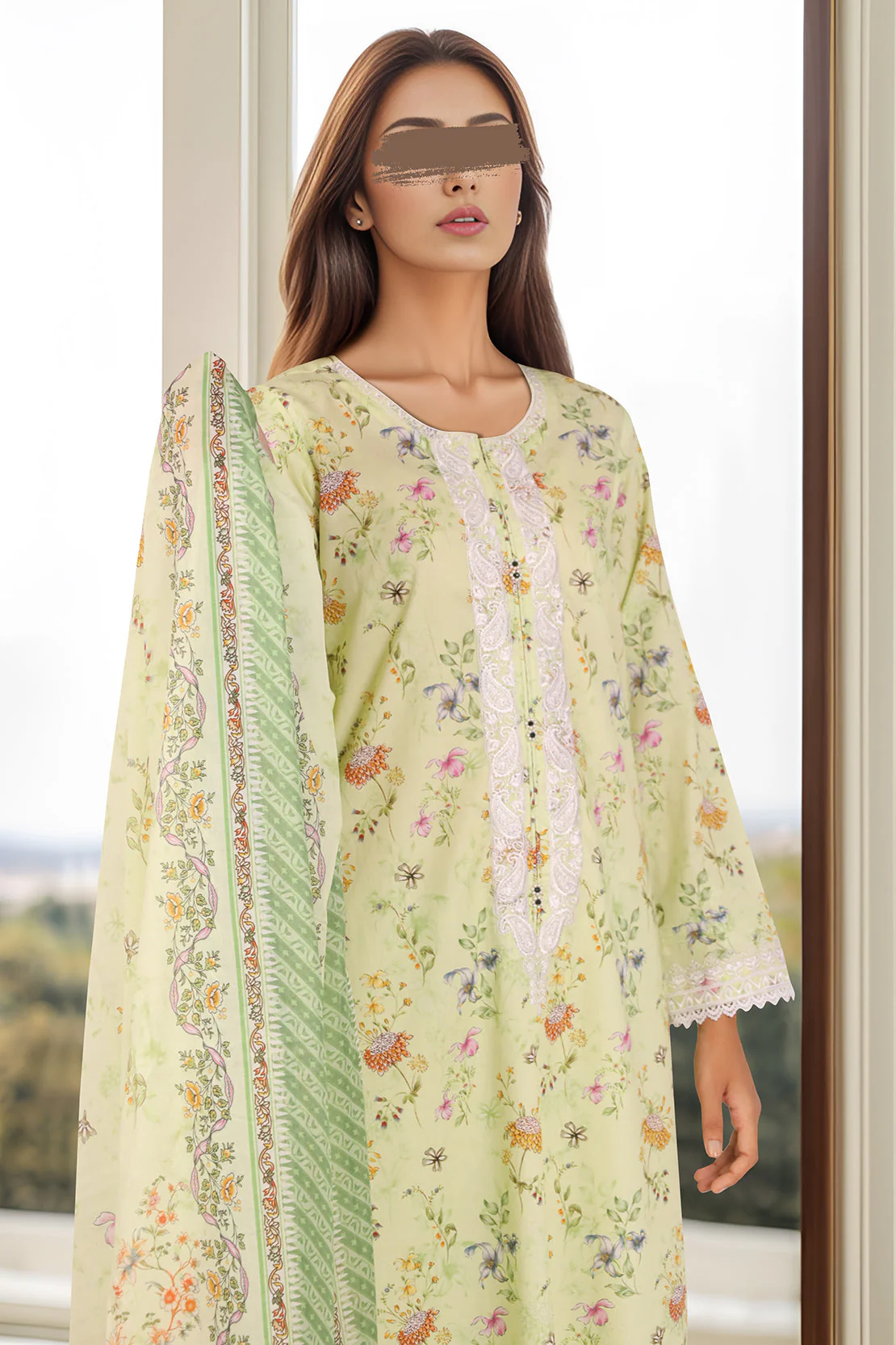 Unstitched Embroidered Self Jacquard 2 Piece (Shirt/Dupatta) - Image 2