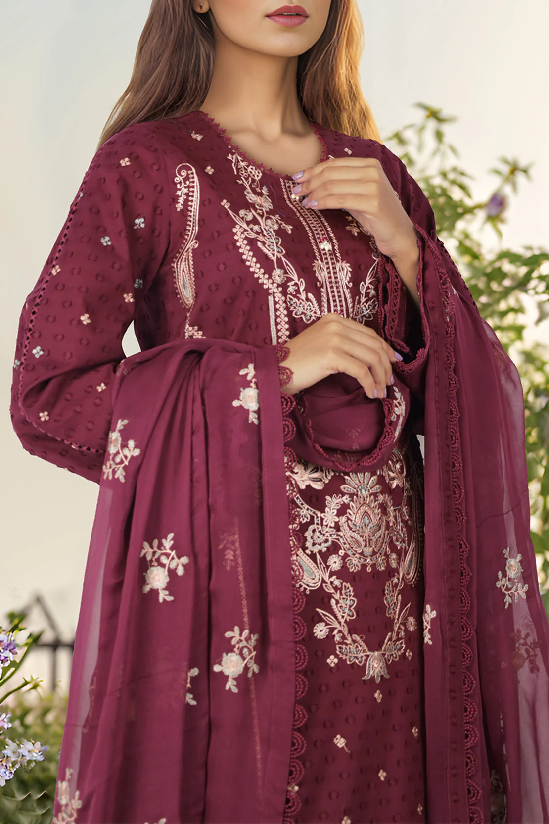 Unstitched Embroidered Self Jacquard 2 Piece (Shirt/Dupatta)