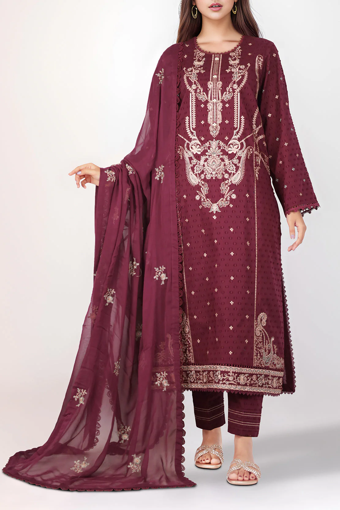 Unstitched Embroidered Self Jacquard 2 Piece (Shirt/Dupatta) - Image 2