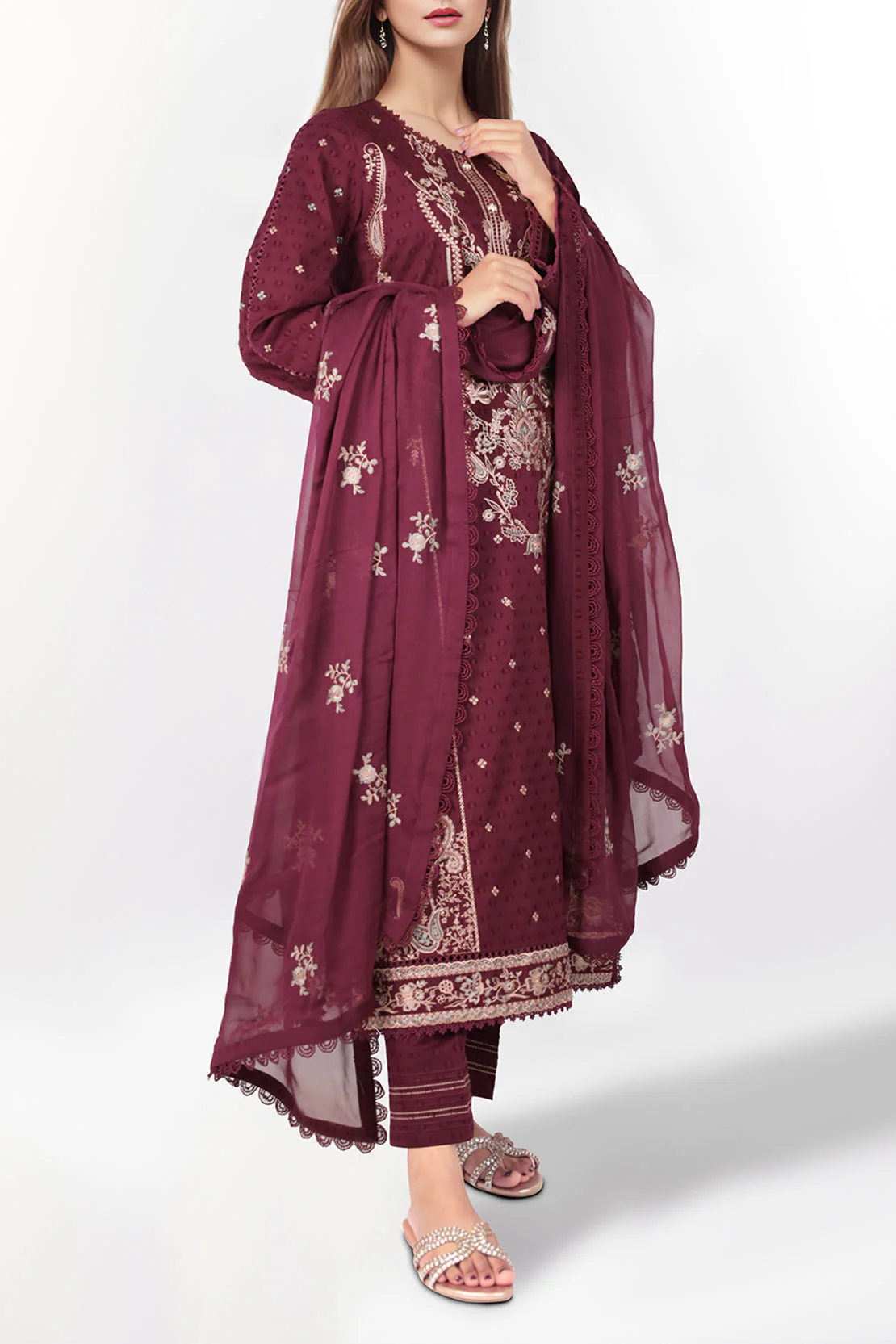 Unstitched Embroidered Self Jacquard 2 Piece (Shirt/Dupatta) - Image 3