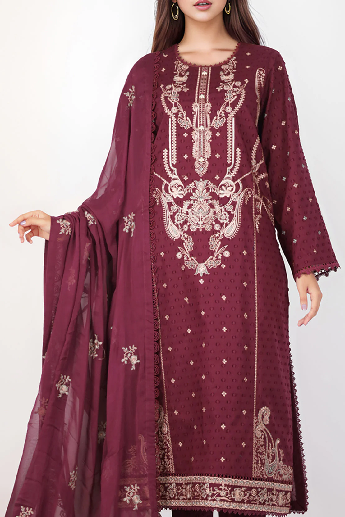 Unstitched Embroidered Self Jacquard 2 Piece (Shirt/Dupatta) - Image 4