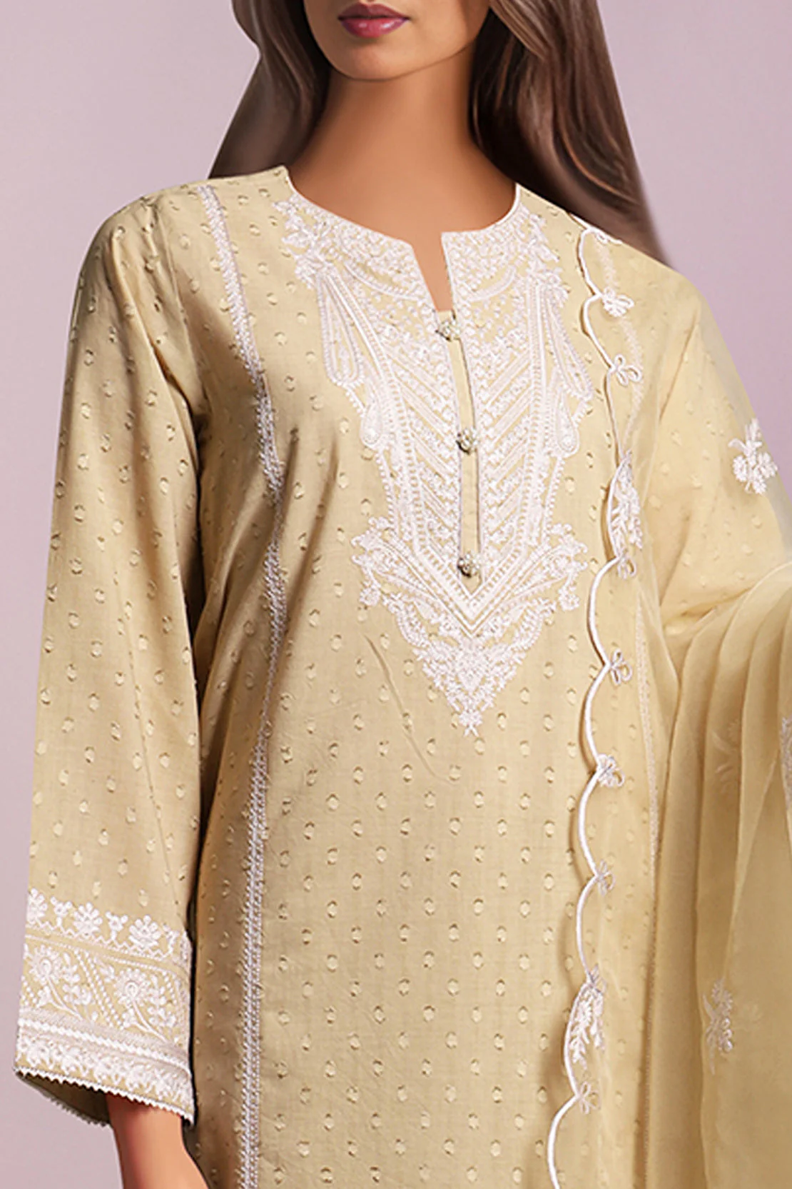 Unstitched Embroidered Self Jacquard 2 Piece (Shirt/Trouser)