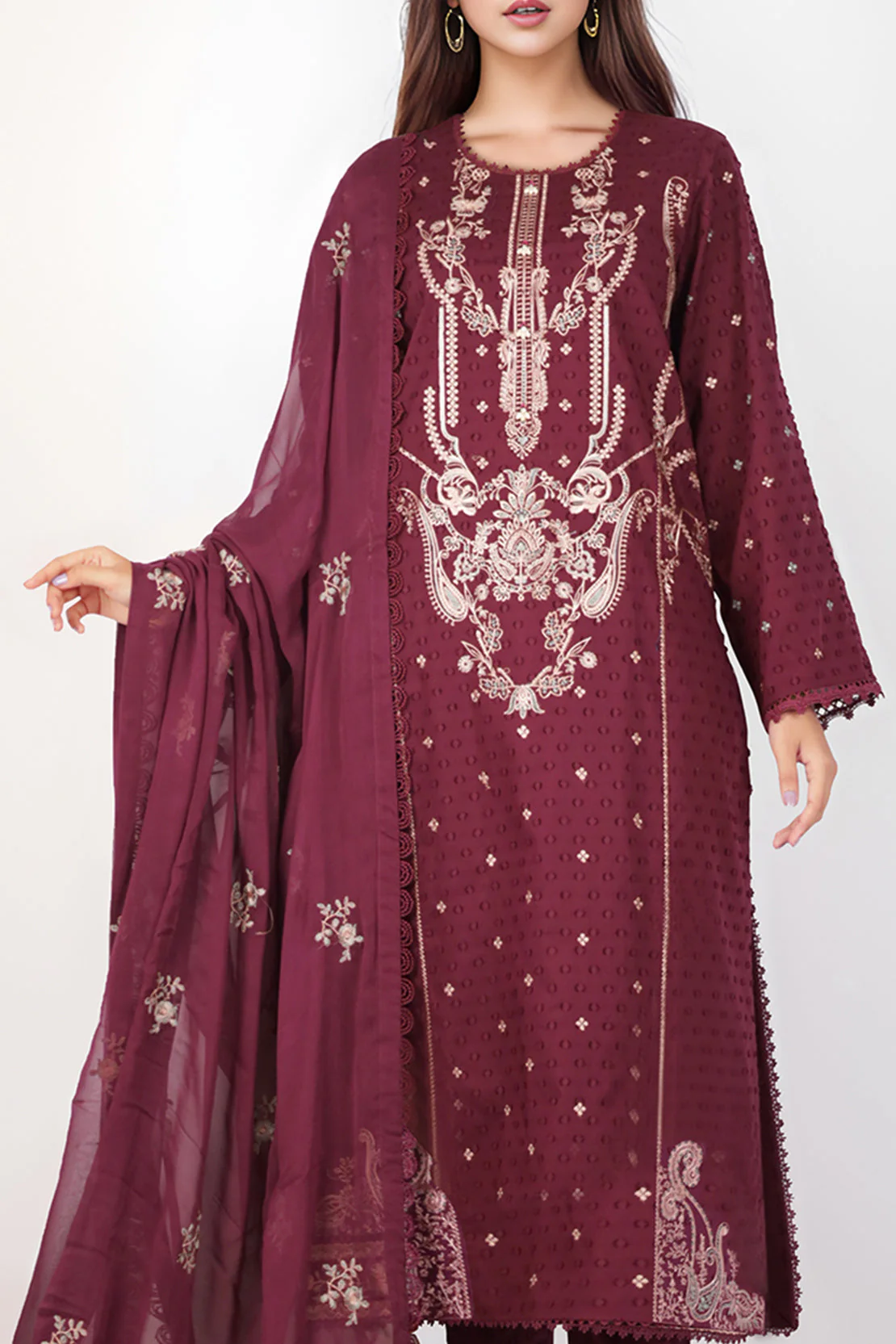 Unstitched Embroidered Self Jacquard 2 Piece (Shirt/Trouser)