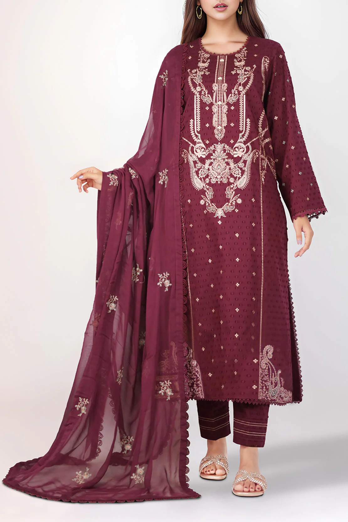 Unstitched Embroidered Self Jacquard 2 Piece (Shirt/Trouser) - Image 2