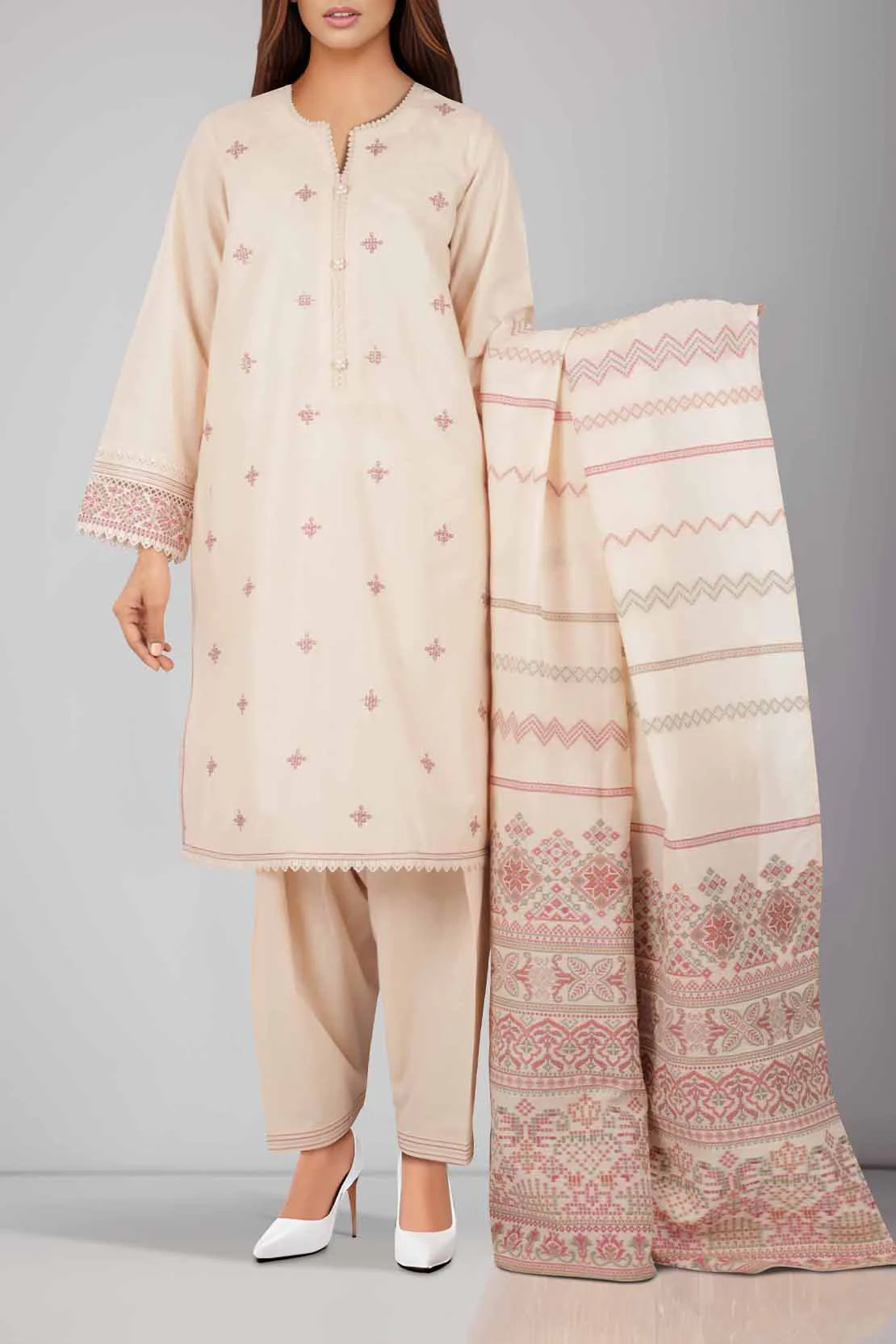Unstitched Embroidered Self Jacquard 2 Piece (Shirt/Trouser) - Image 2