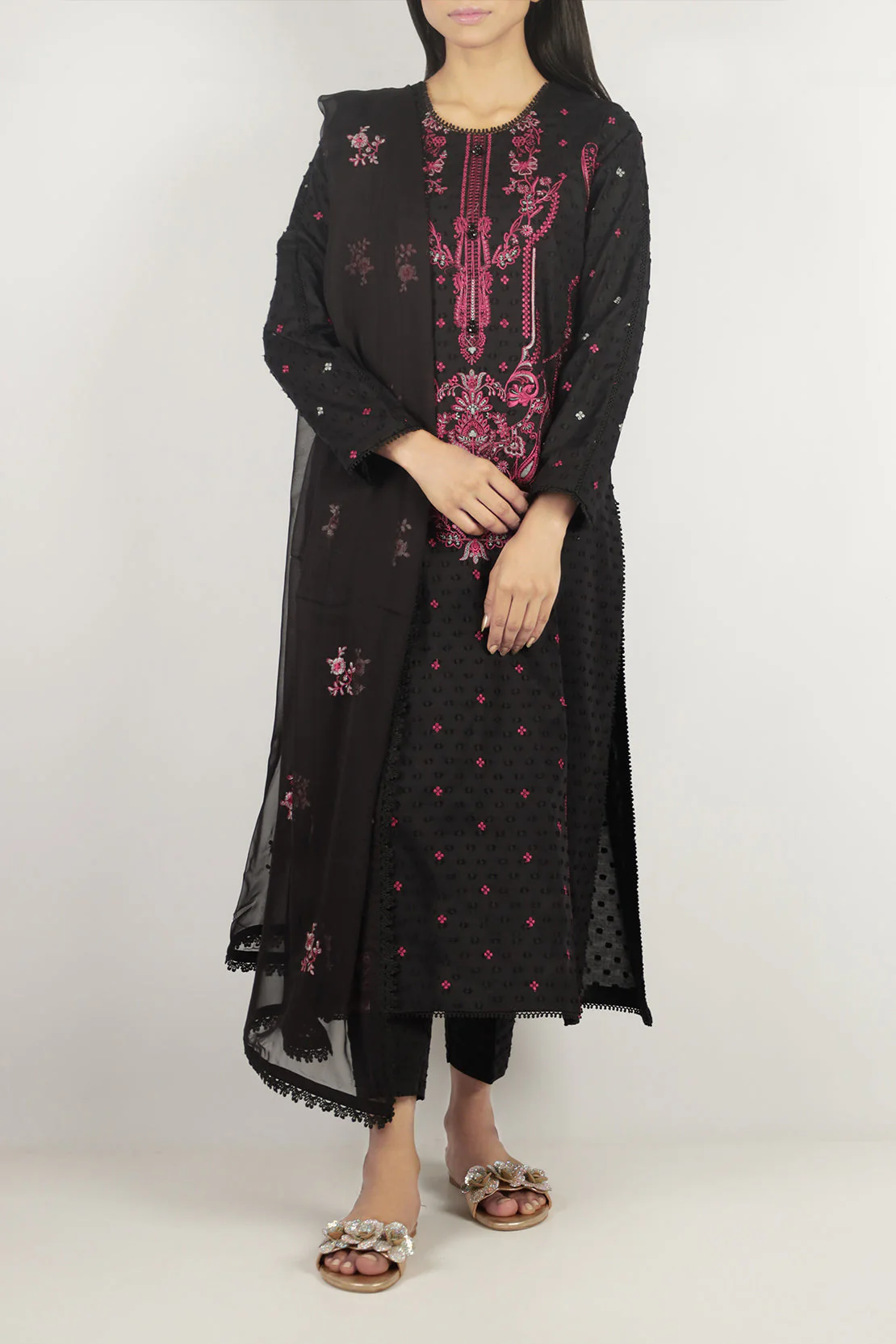 Unstitched Solid Embroidered Self Jacquard 2 Piece (Shirt/Trouser)