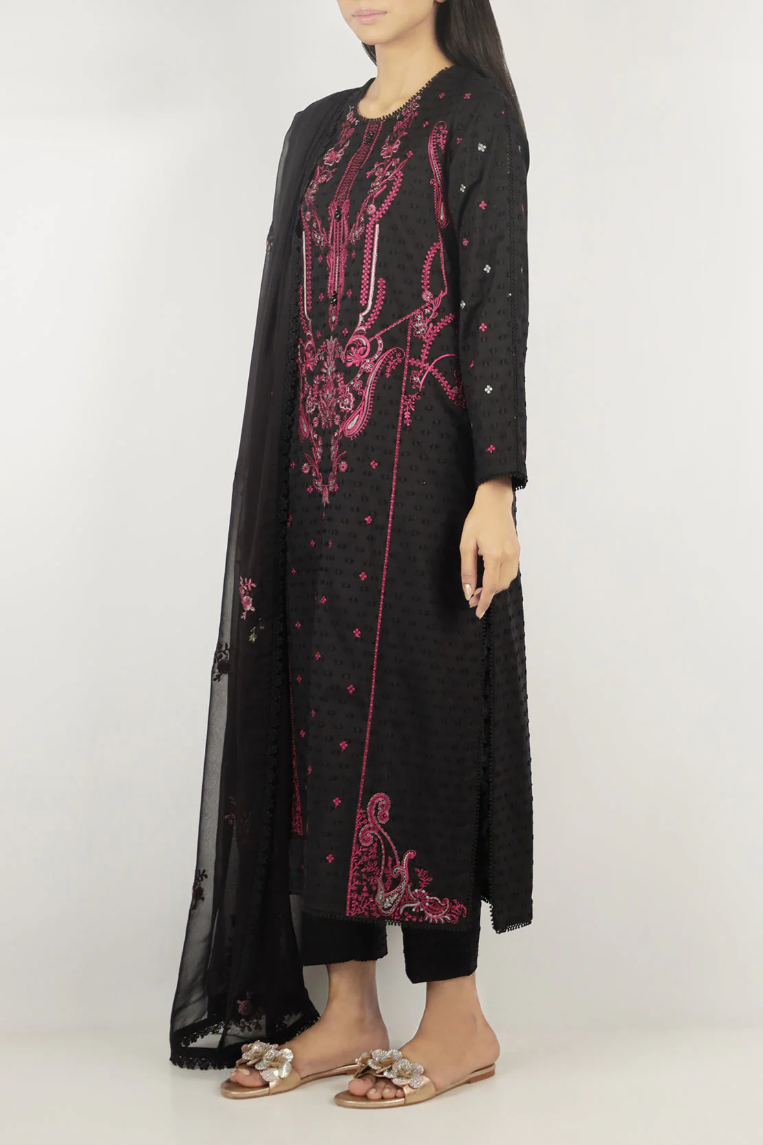 Unstitched Solid Embroidered Self Jacquard 2 Piece (Shirt/Trouser) - Image 3