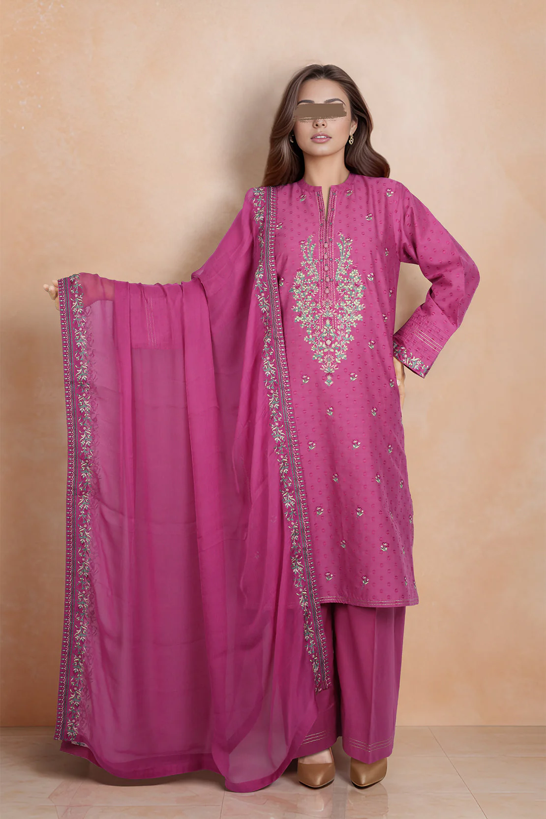 Unstitched Embroidered Self Jacquard 2 Piece (Shirt/Trouser)