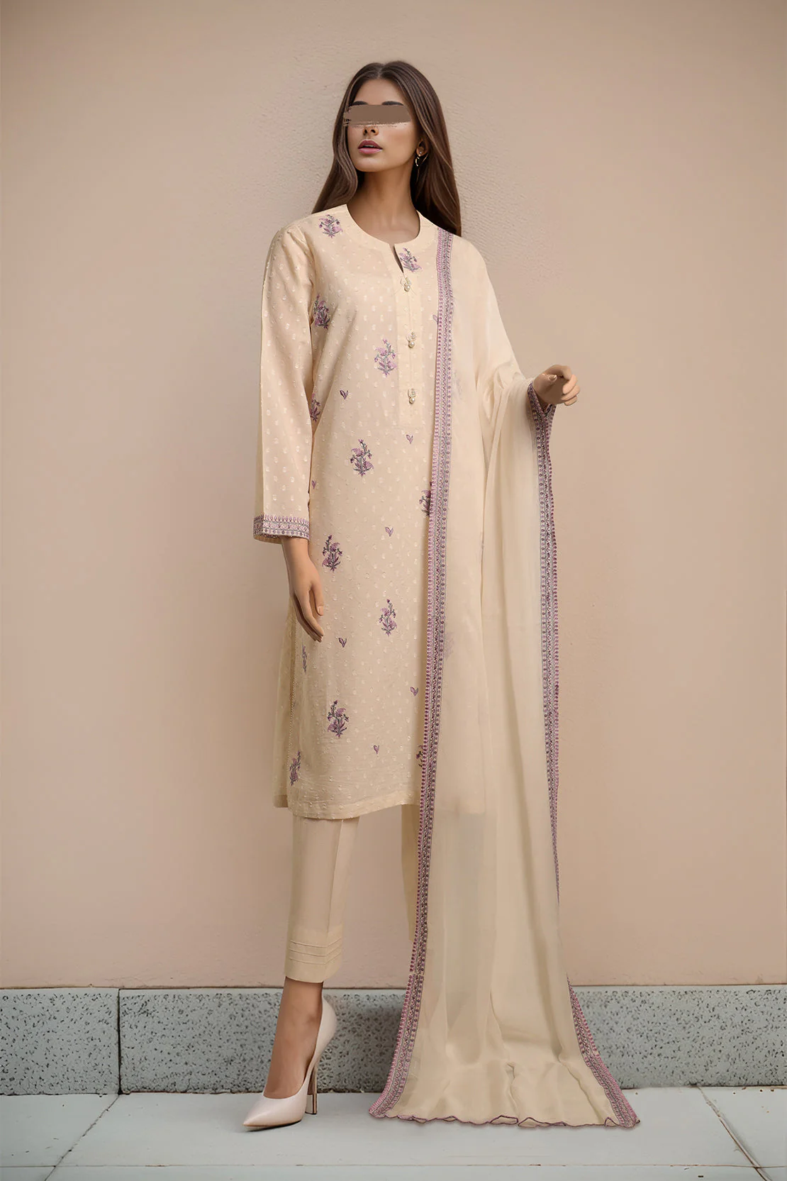 Unstitched Embroidered Self Jacquard 2 Piece (Shirt/Trouser)