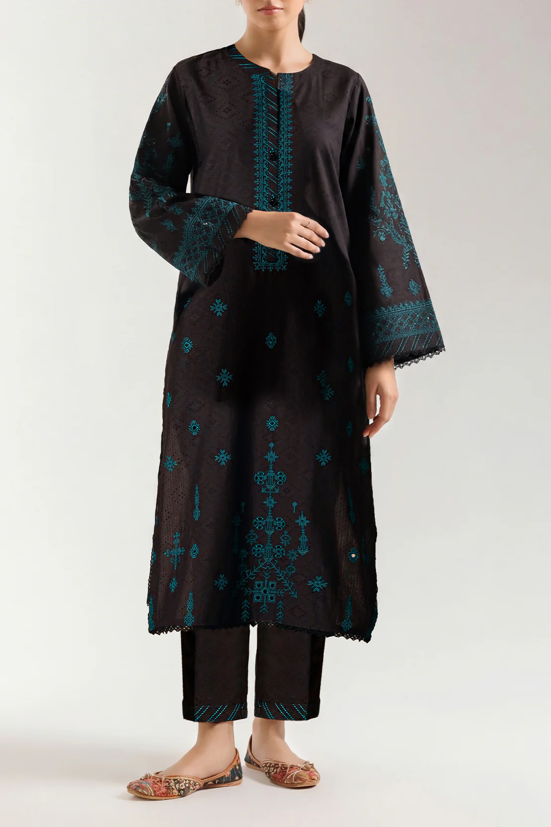 Unstitched  Embroidered Self Jacquard 2 Piece (Shirt/Trouser)