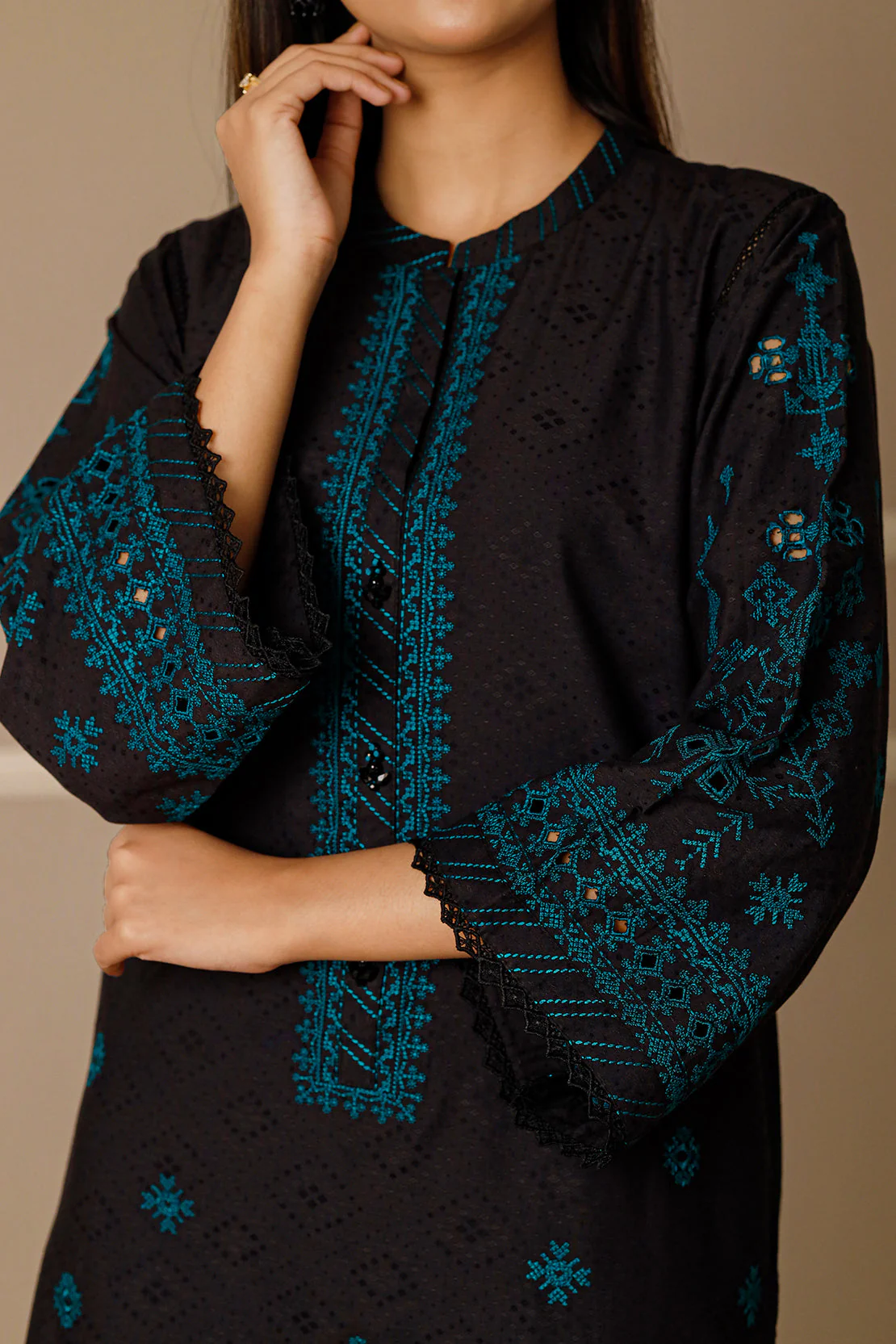 Unstitched  Embroidered Self Jacquard 2 Piece (Shirt/Trouser) - Image 2