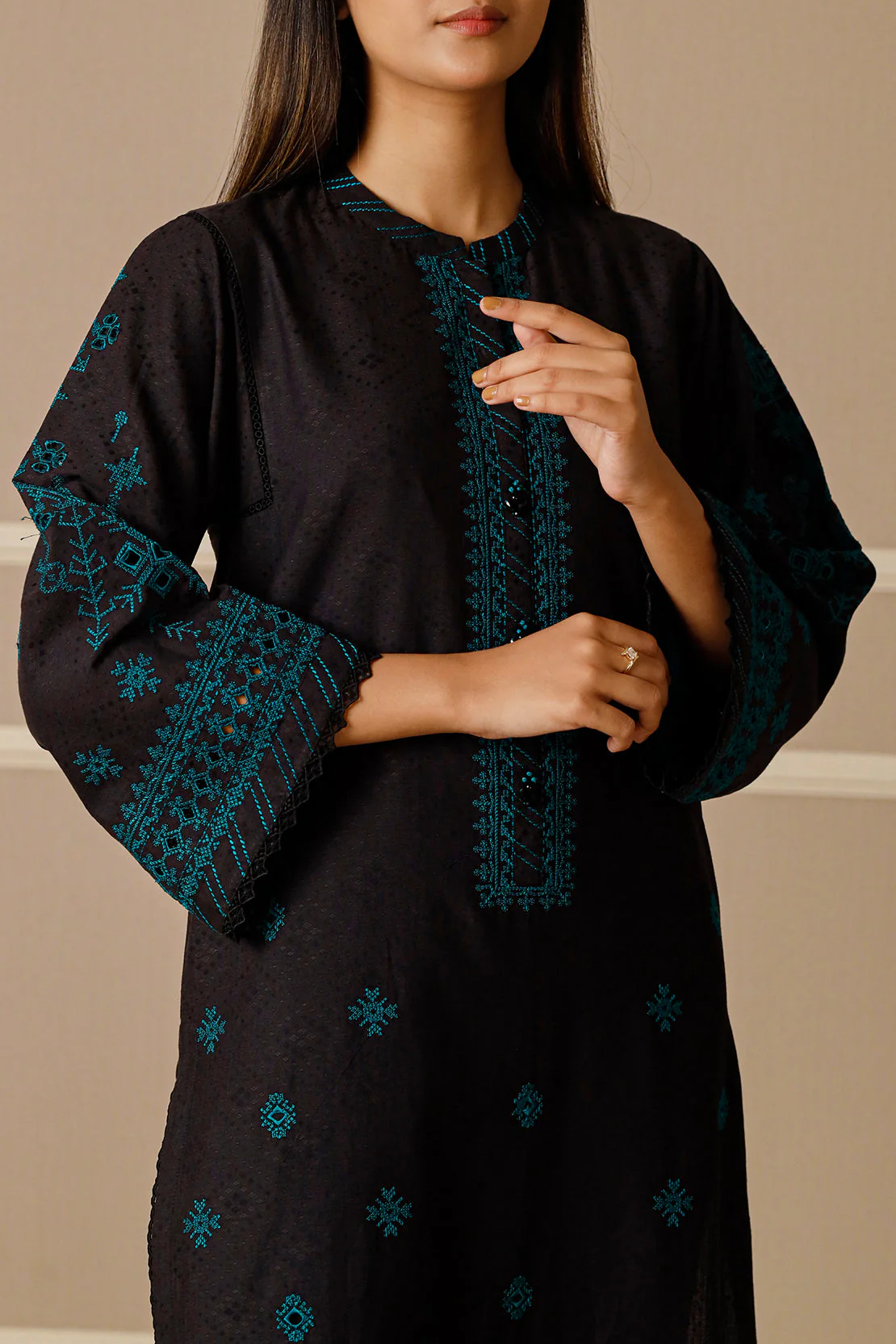Unstitched  Embroidered Self Jacquard 2 Piece (Shirt/Trouser) - Image 3