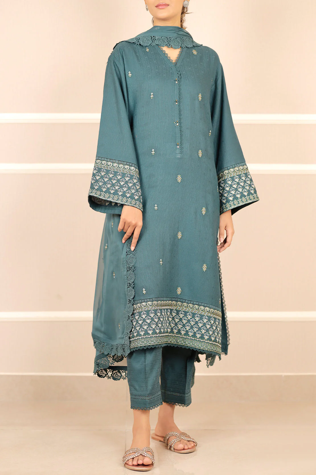 Unstitched  Embroidered Self Jacquard 2 Piece (Shirt/Trouser)