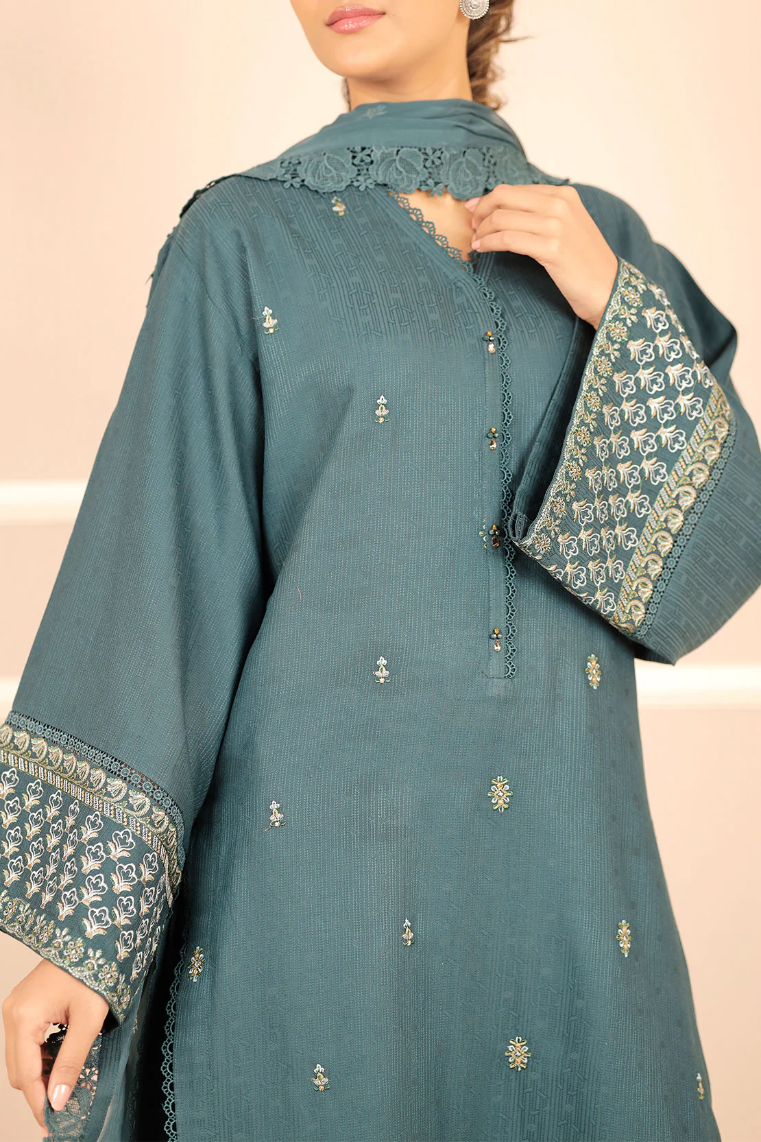 Unstitched  Embroidered Self Jacquard 2 Piece (Shirt/Trouser) - Image 2