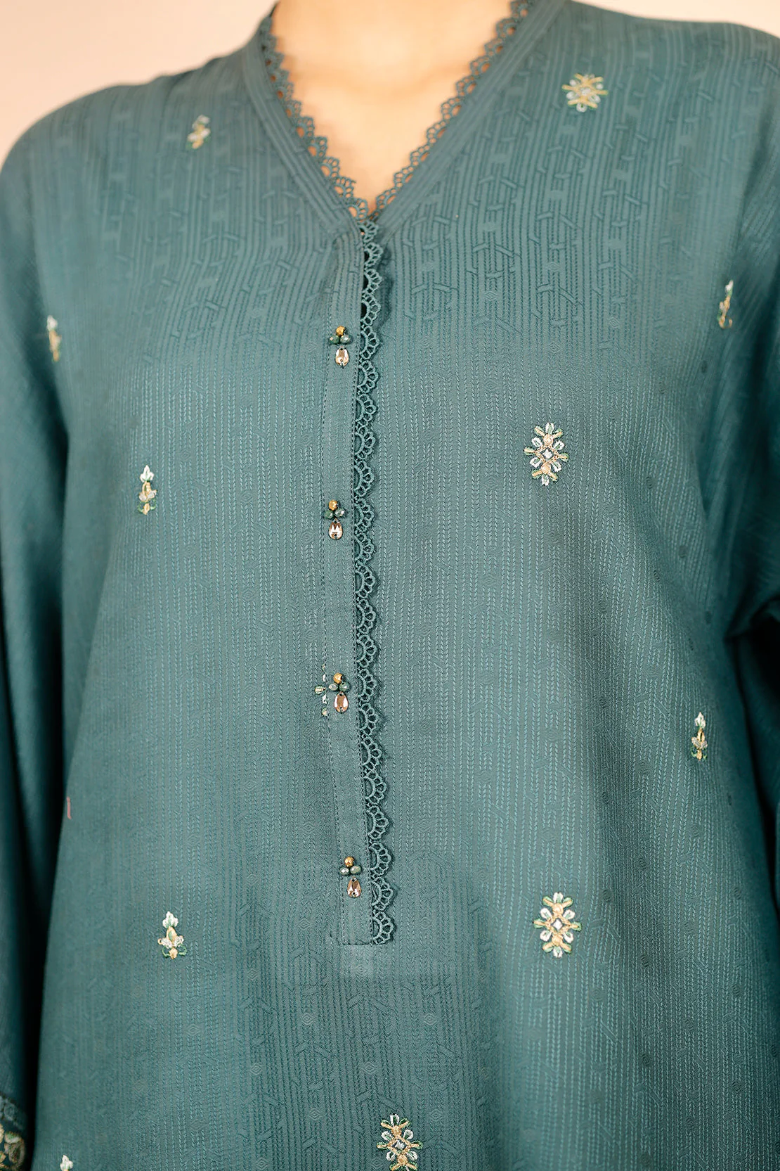 Unstitched  Embroidered Self Jacquard 2 Piece (Shirt/Trouser) - Image 3