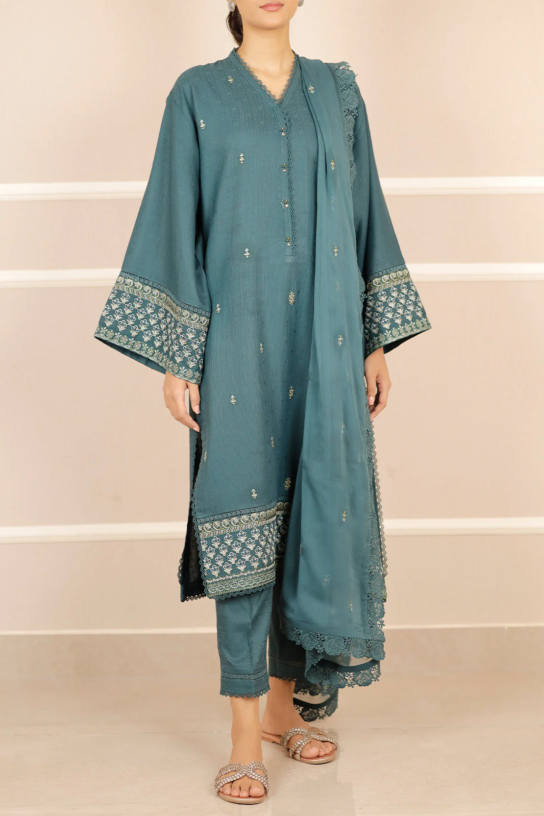 Unstitched  Embroidered Self Jacquard 2 Piece (Shirt/Trouser) - Image 5