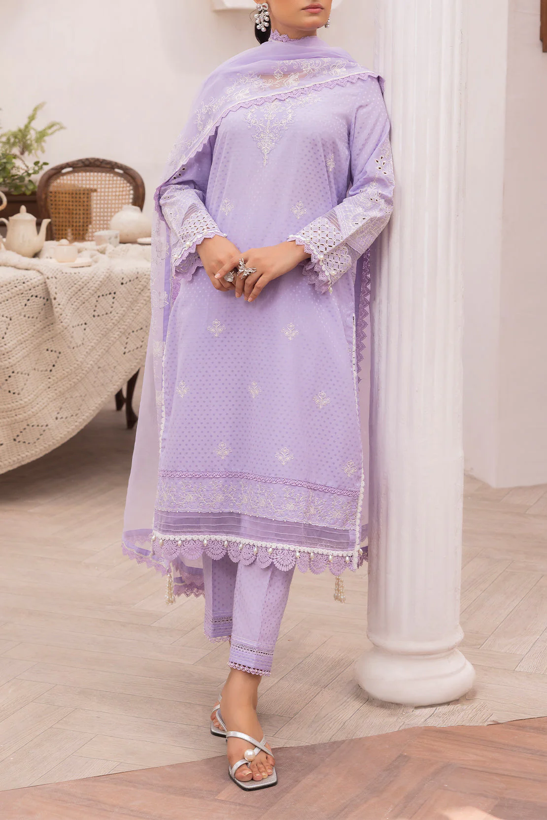 Unstitched Embroidered Self Jacquard 2 Piece (Shirt/Trouser) - Image 3