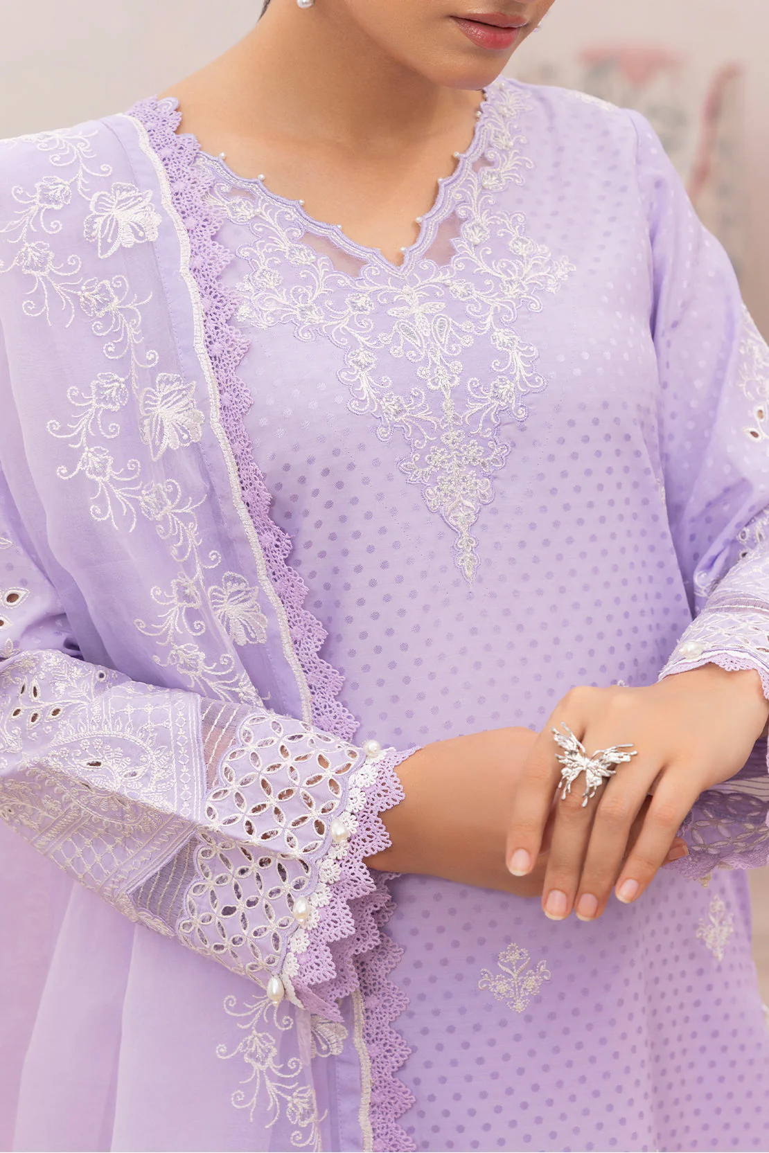 Unstitched Embroidered Self Jacquard 2 Piece (Shirt/Trouser) - Image 4