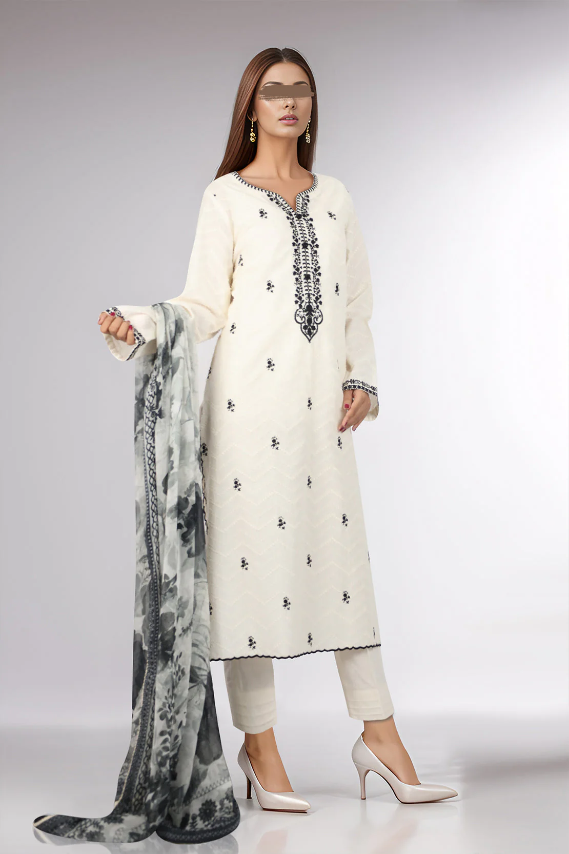 Unstitched Embroidered Self Jacquard 3 Piece