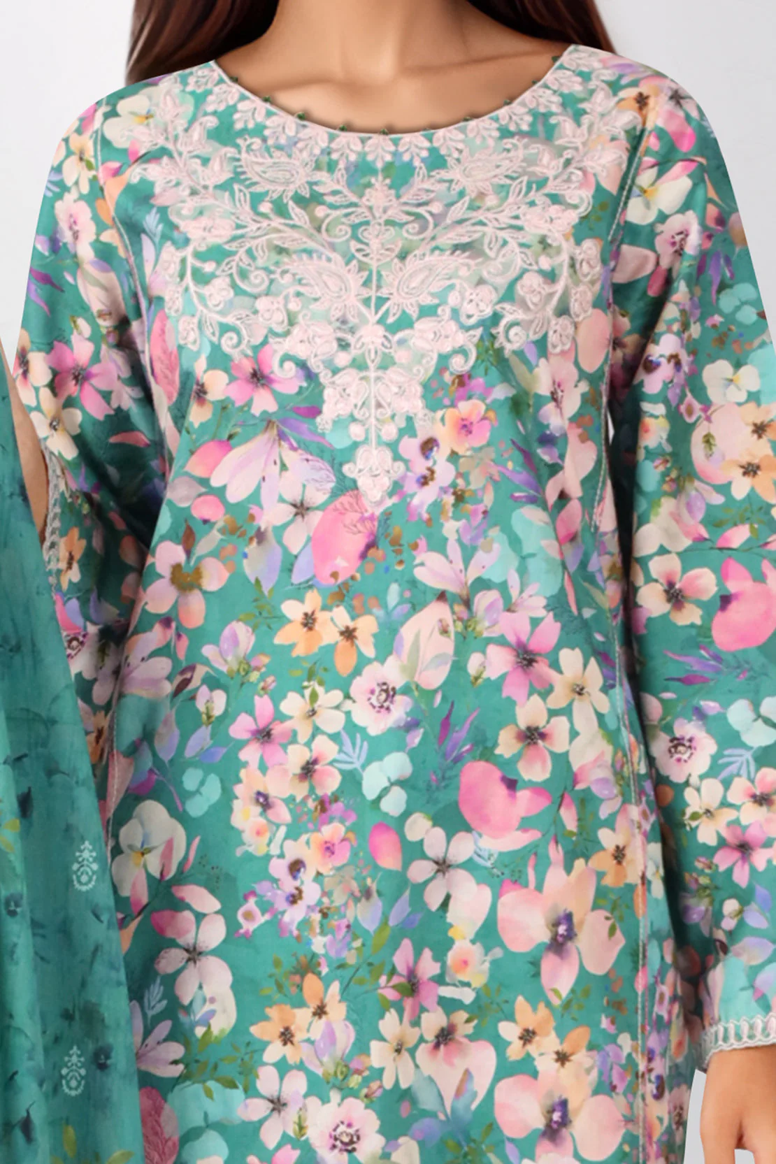 Unstitched Embroidered Self Jacquard 3 Piece With Chiffon Dupatta
