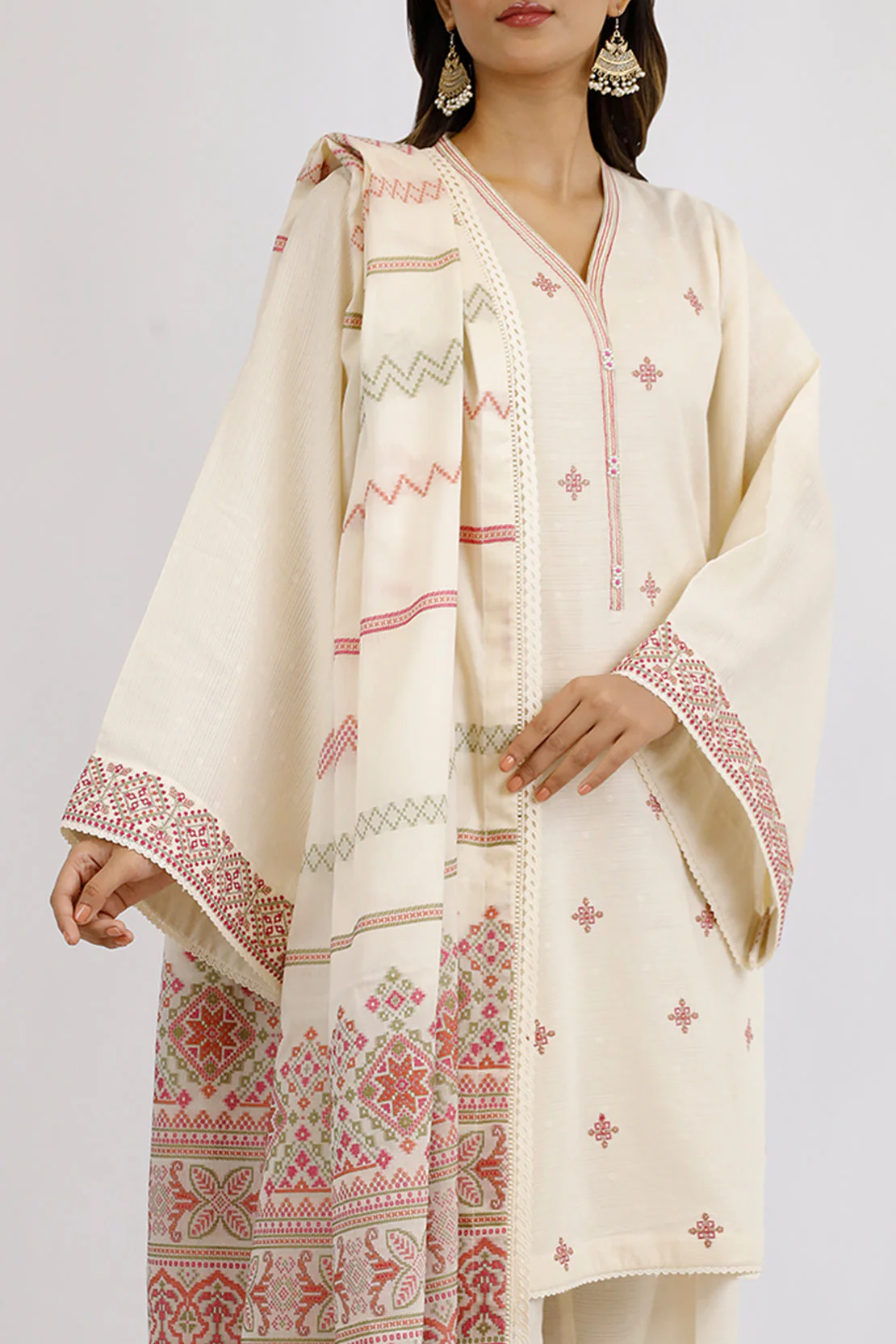 Unstitched Embroidered Self Jacquard 3 Piece
