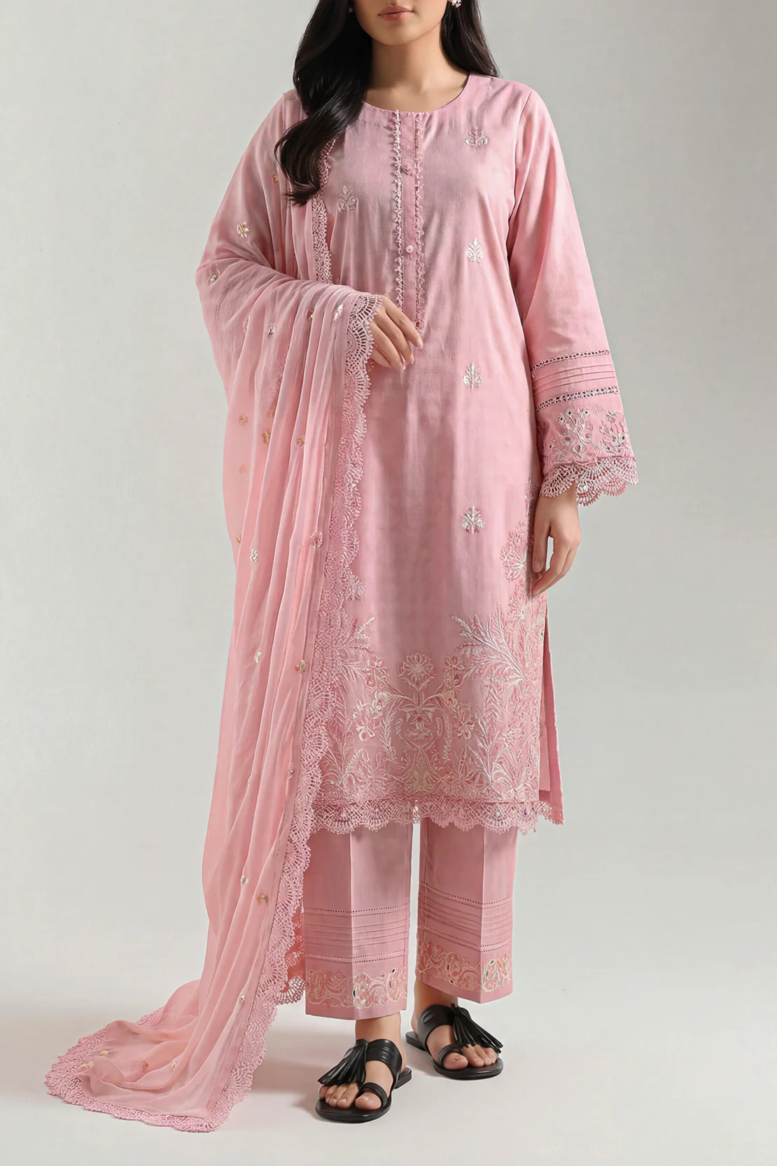 Unstitched Embroidered Self Jacquard 3 Piece With chiffon Dupatta - Image 2